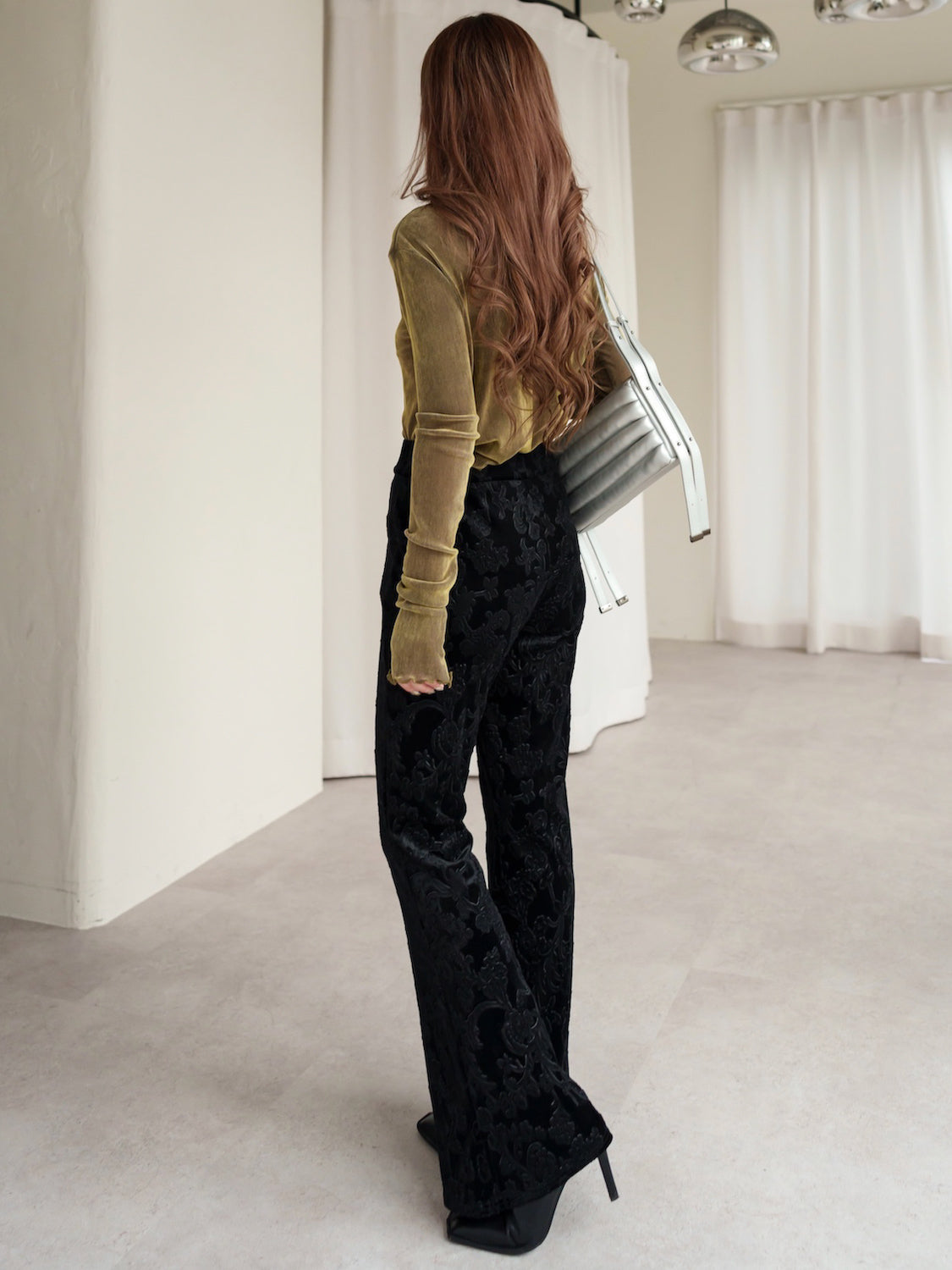 Botanical velour flare pants