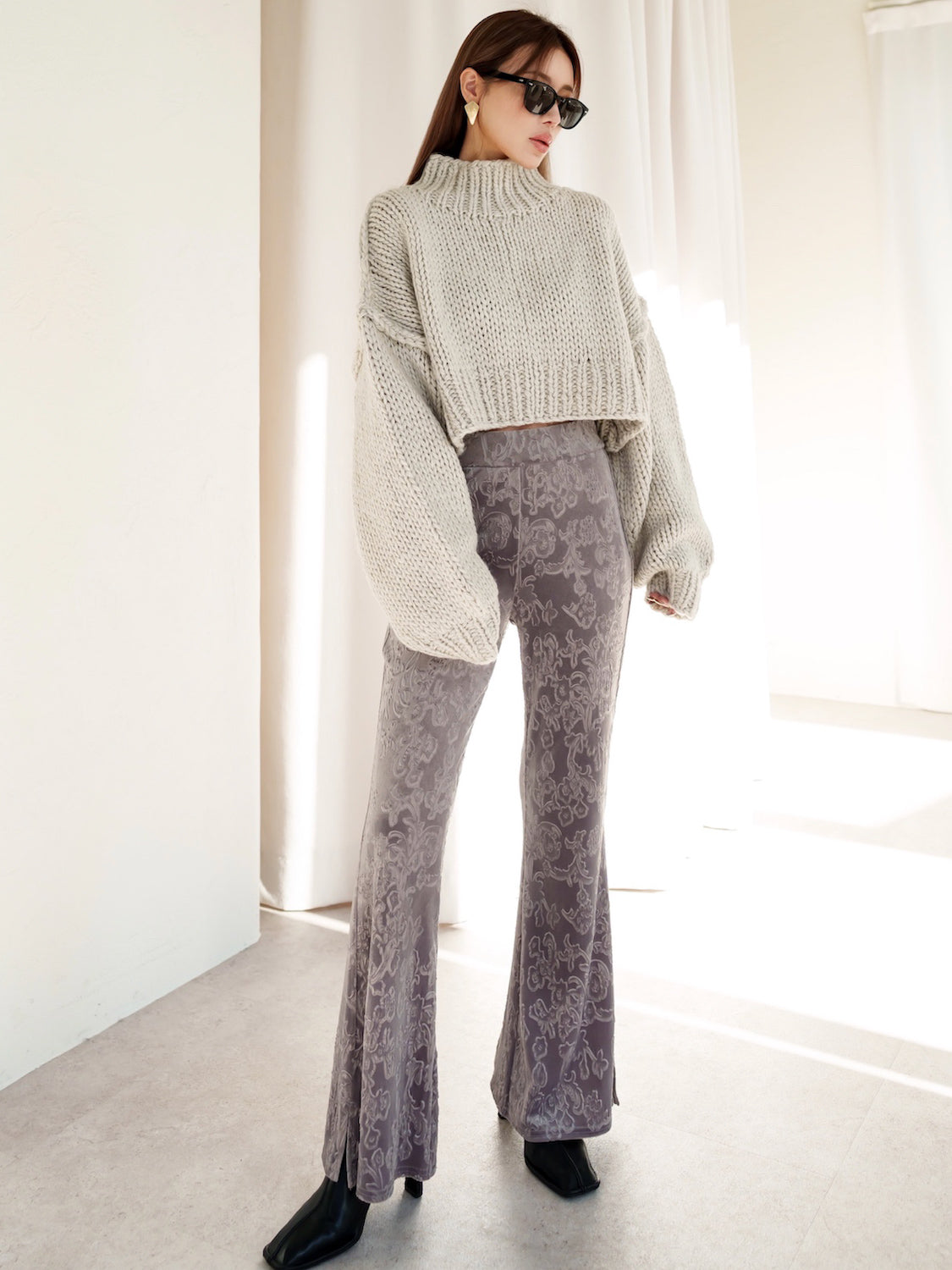 Botanical velour flare pants
