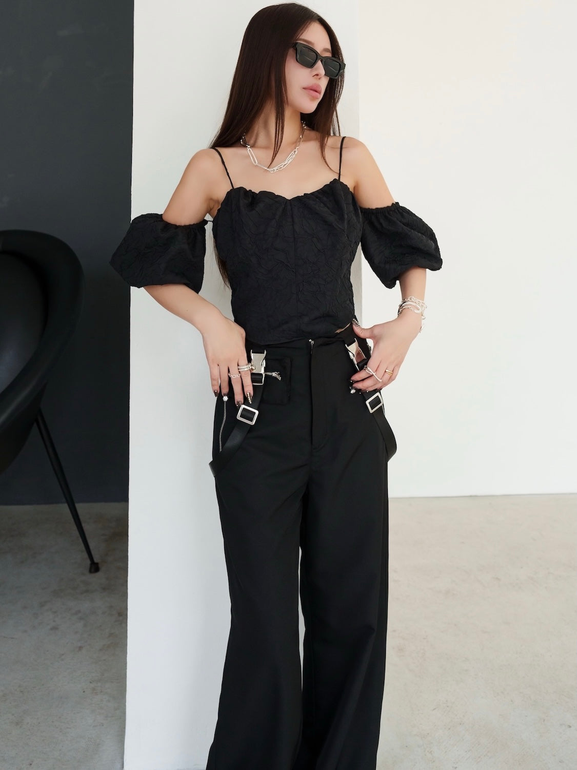 クリンクル Balloon スリーブ Tops