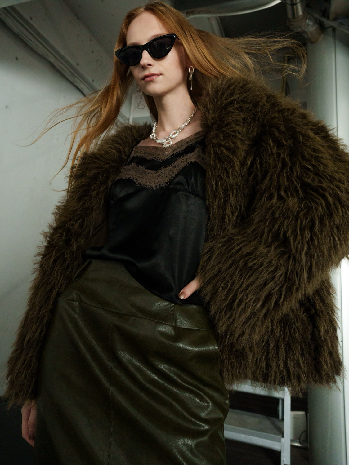 ノーカラー チベット Fur コート