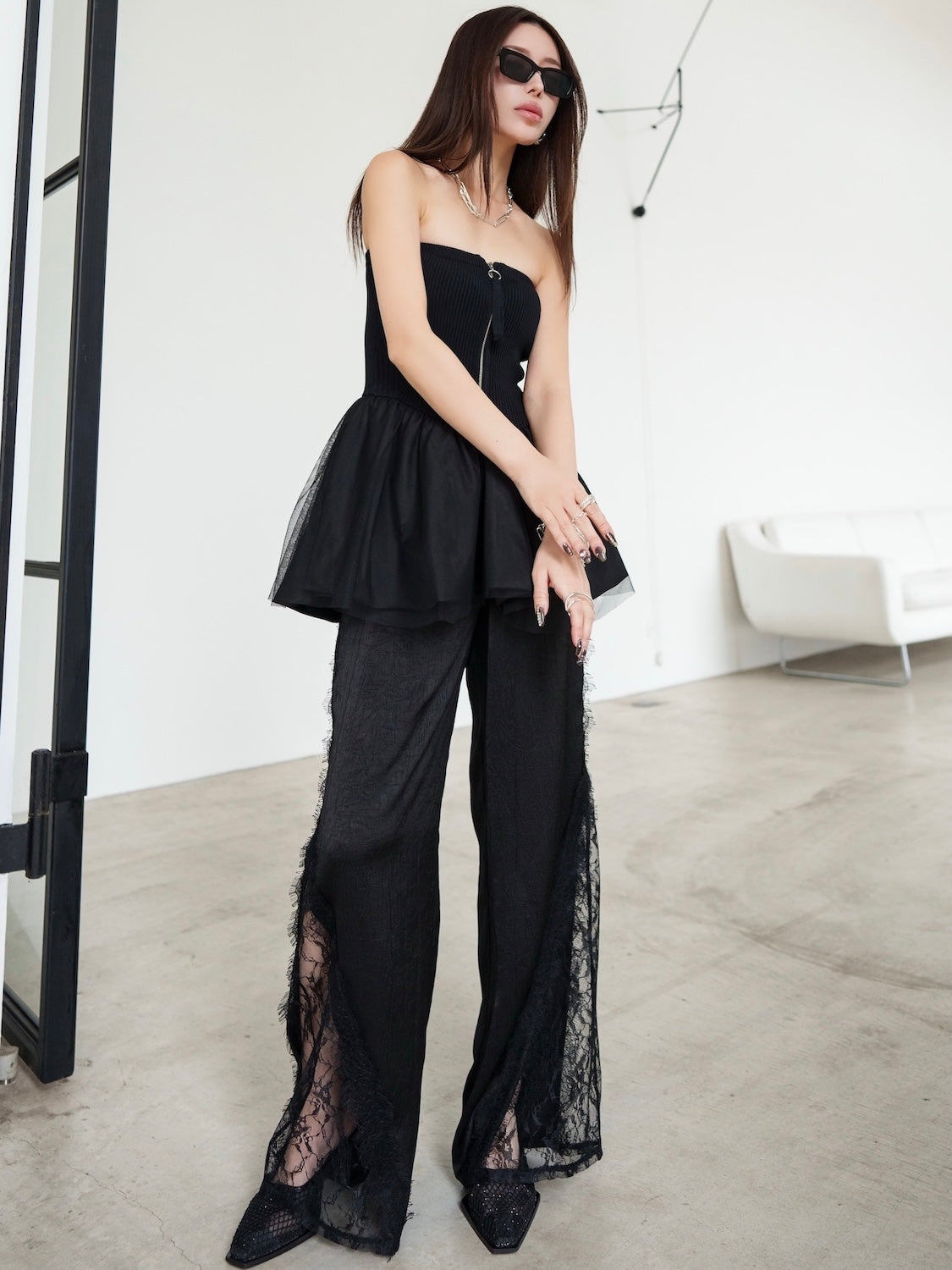 Switch レース サテン ワイドパンツ