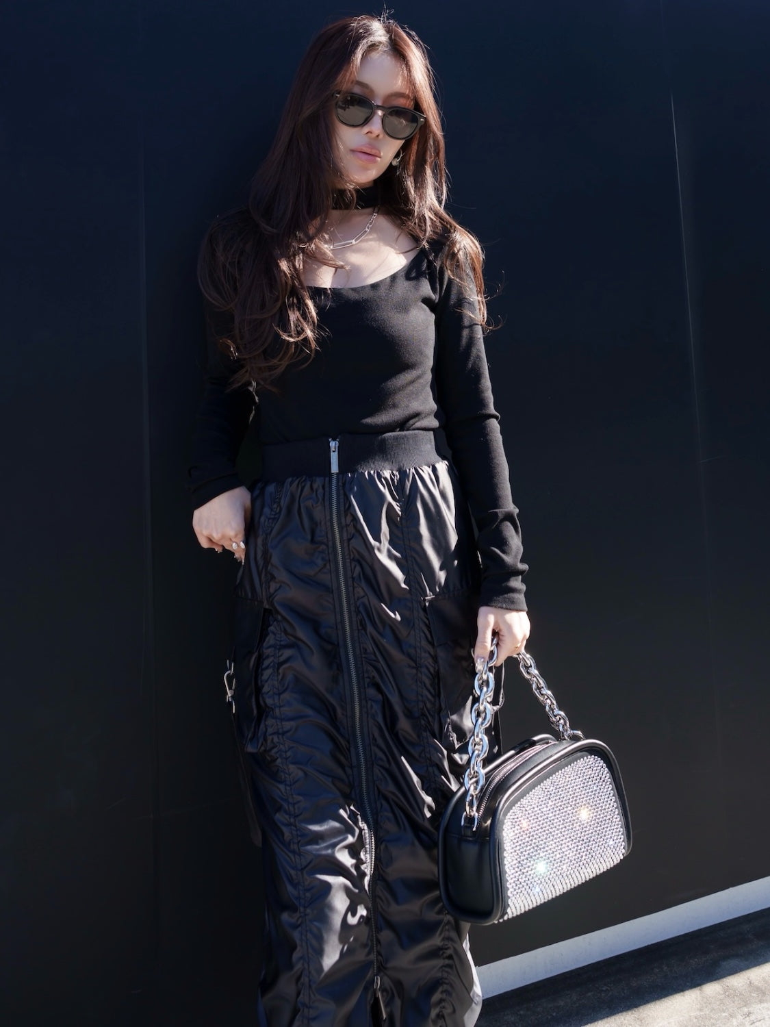 Stone Chain Asymmetric Bag