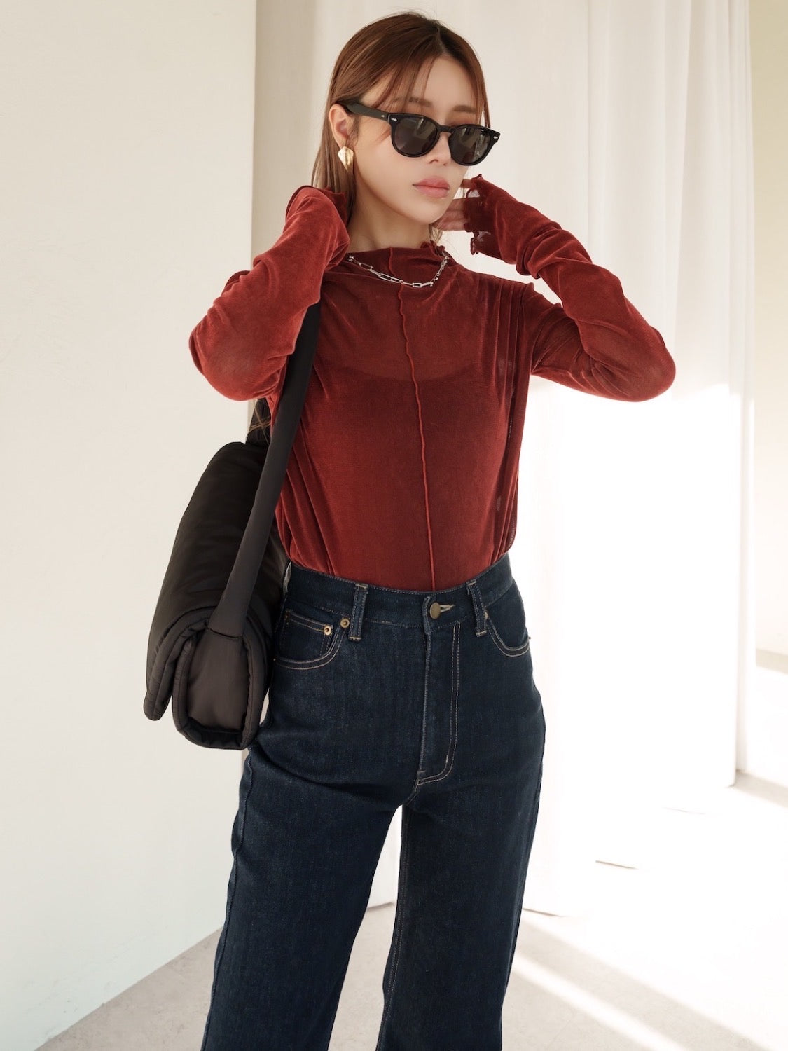 Tulle Flocked Sheer Top