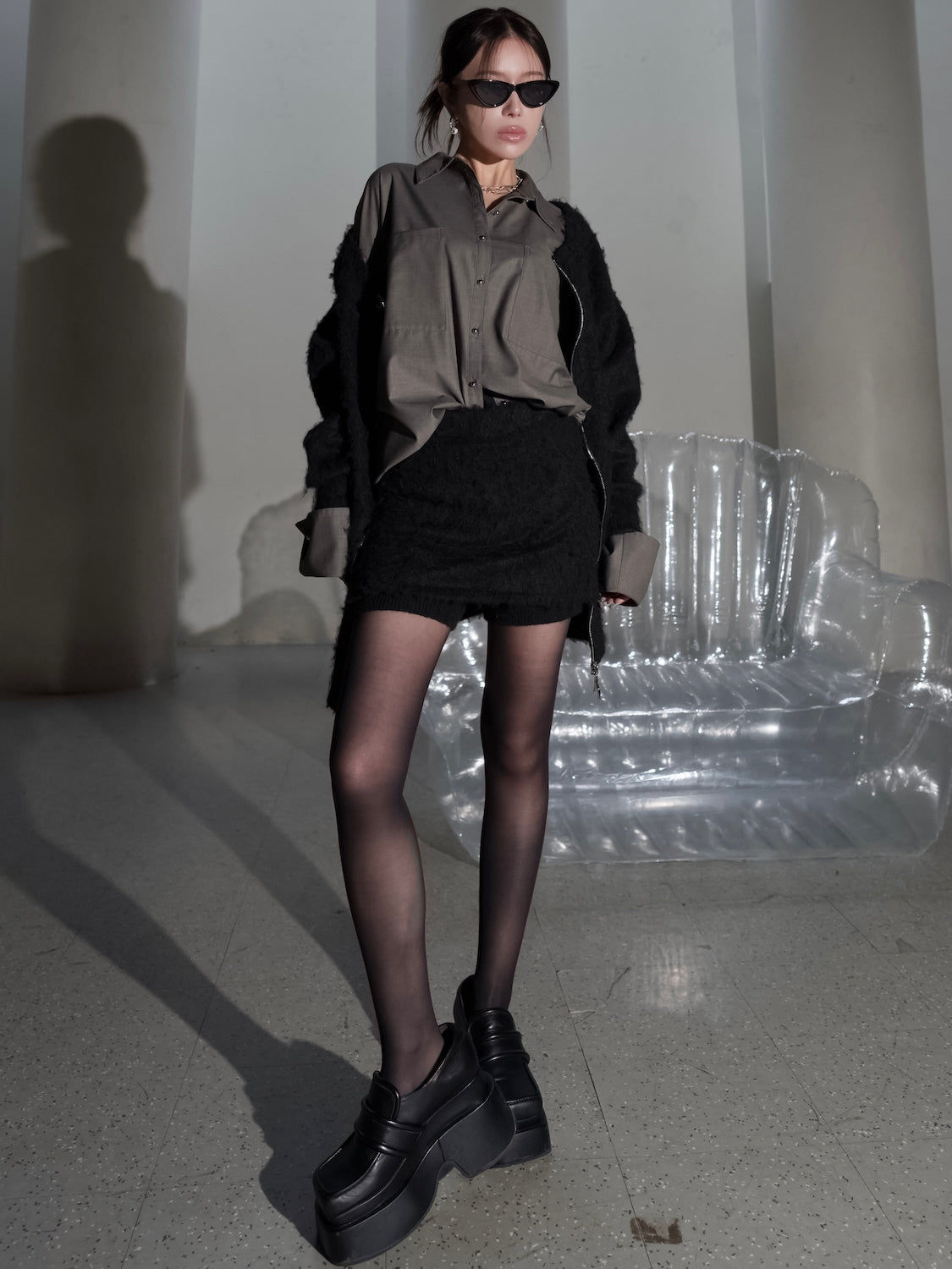 オフショルダー フロント Zip KNIT