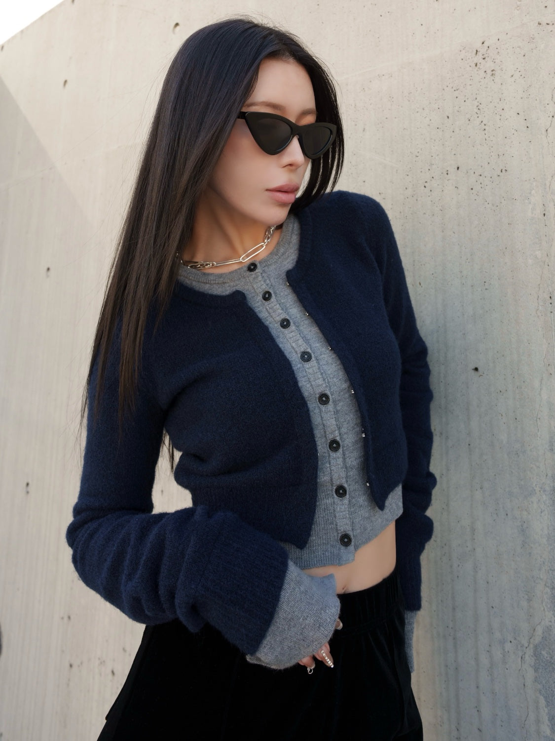 レイヤーライク Crew Neck KNIT カーディガン