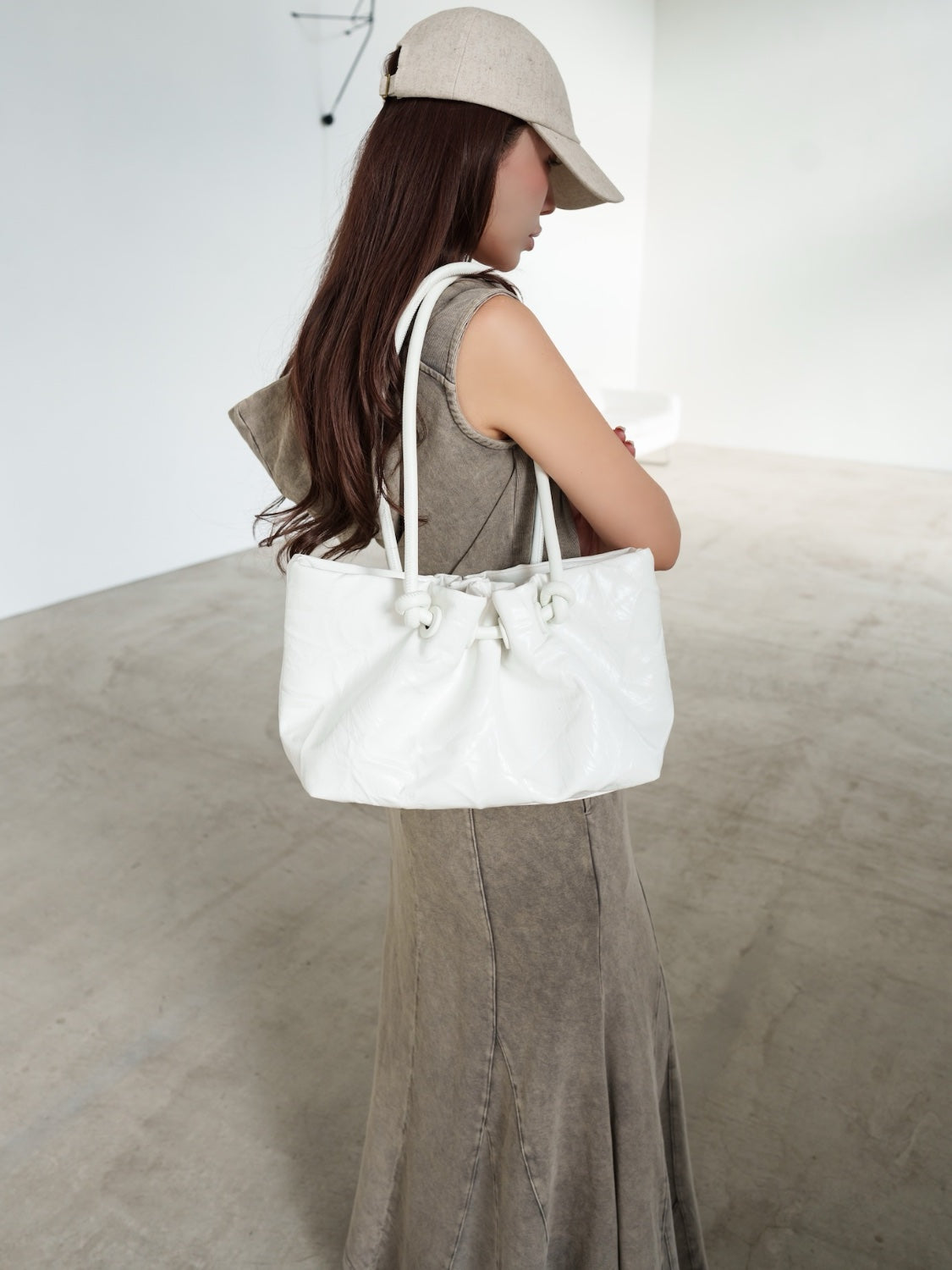 Knot crinkled leather tote