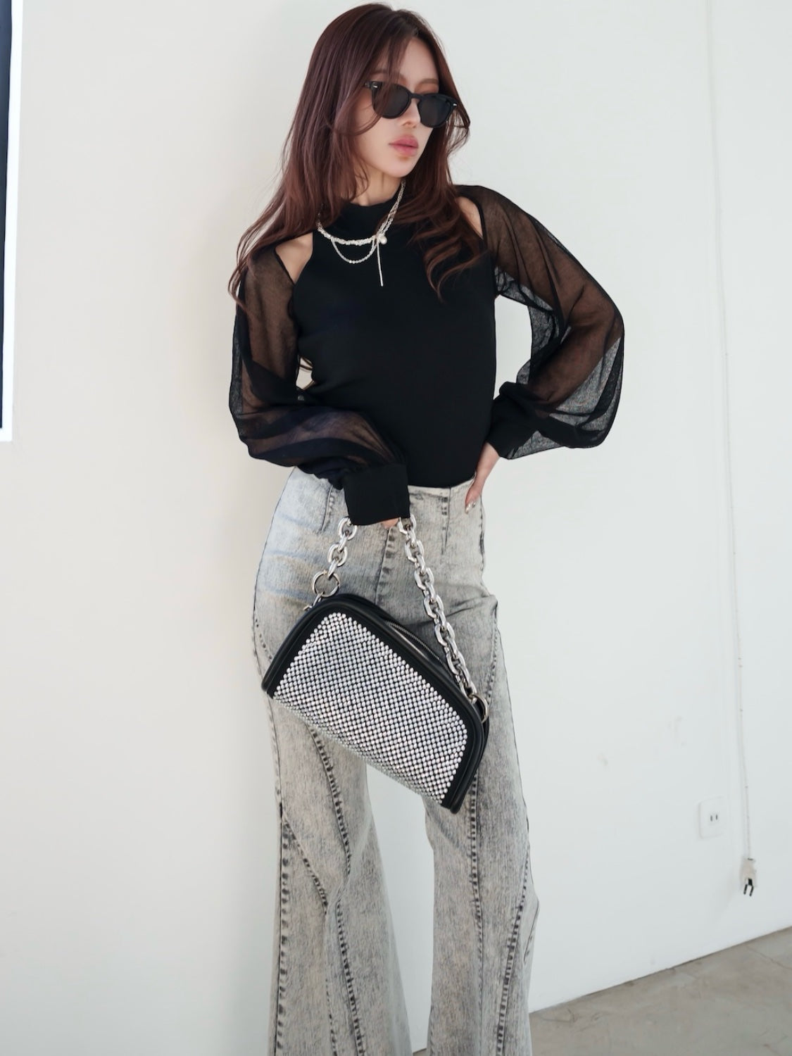 シアースリーブ ドッキング KNIT トップス