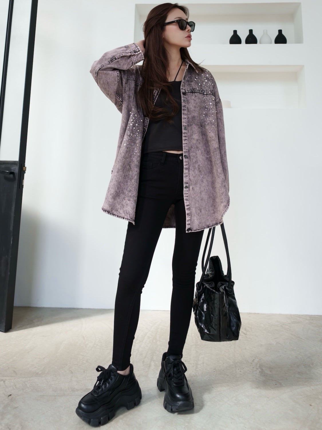 Knot crinkled leather tote