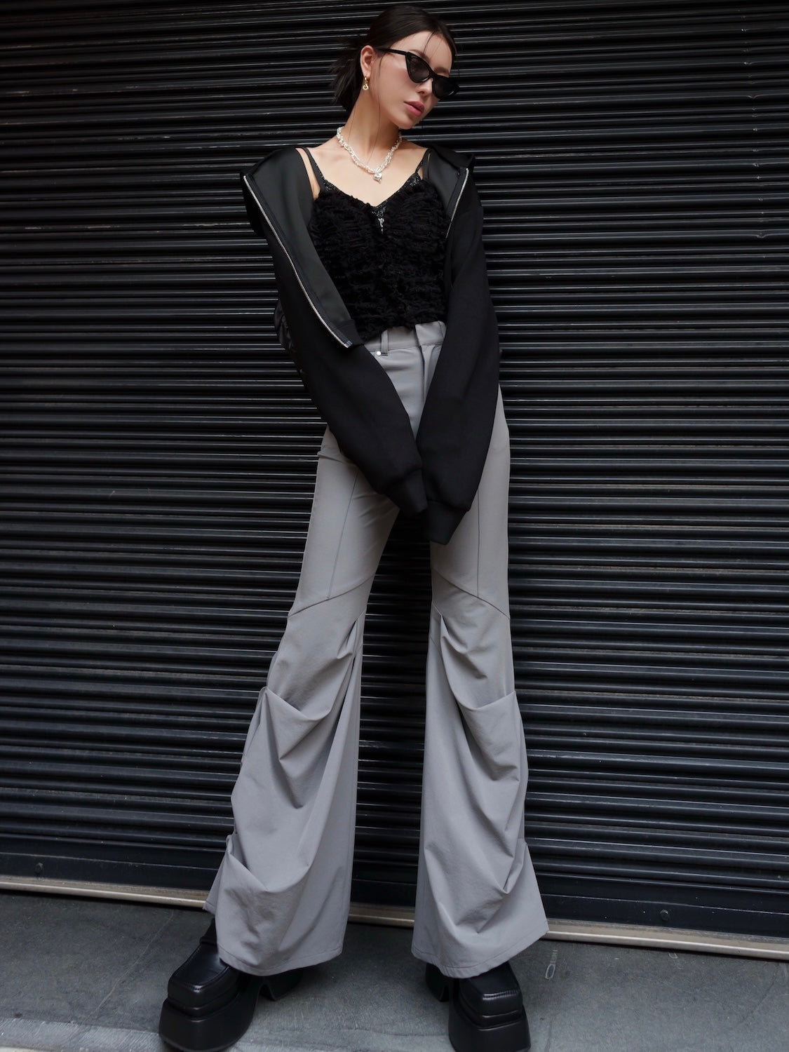 Stretch ドレープフレア パンツ