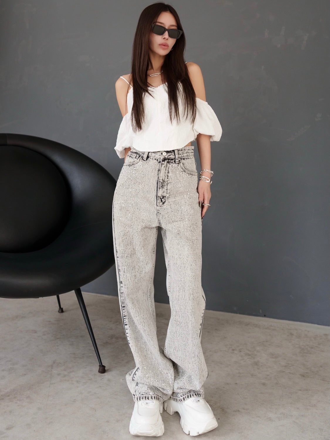 クリンクル Balloon スリーブ Tops