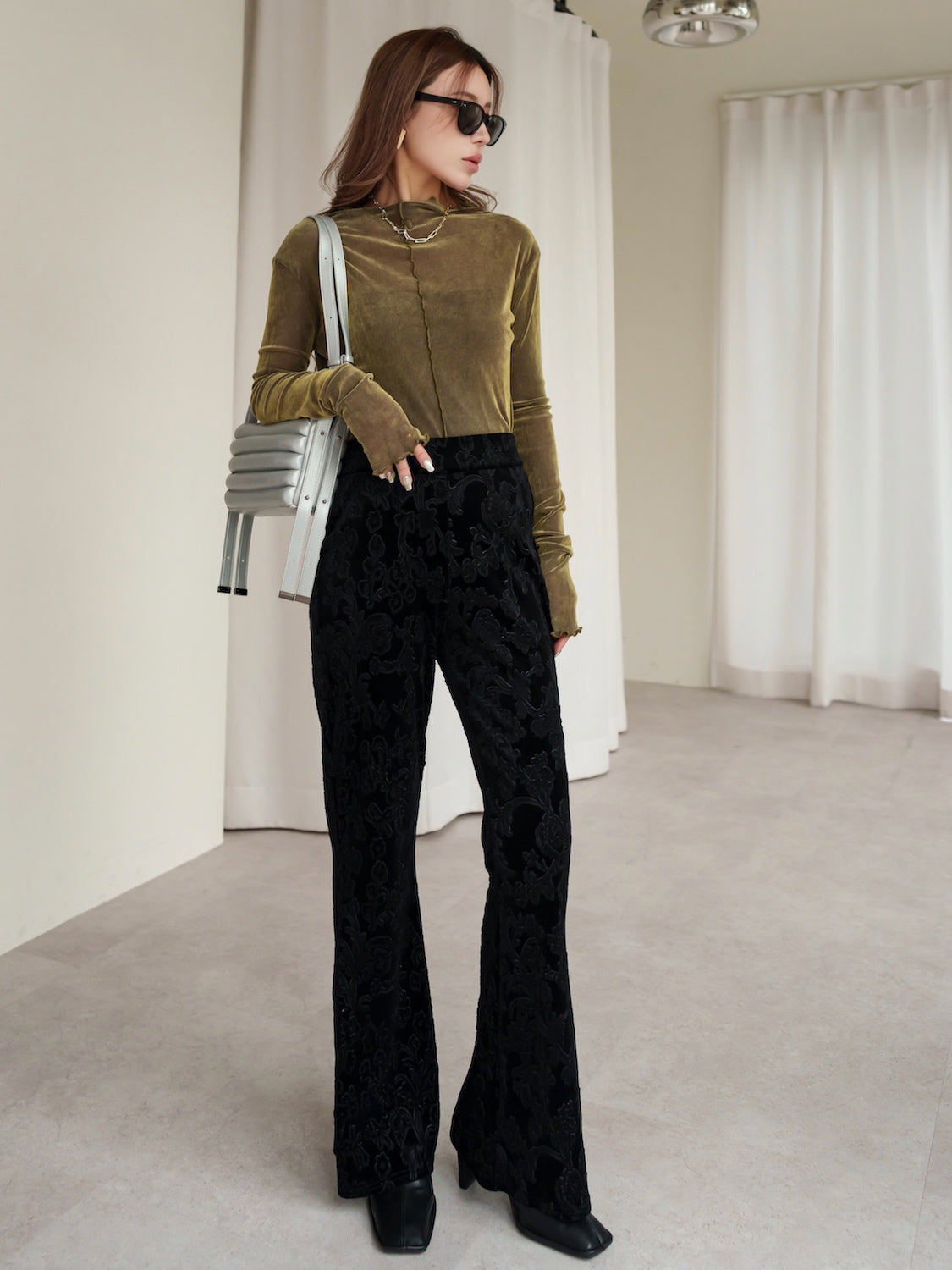 Botanical velour flare pants
