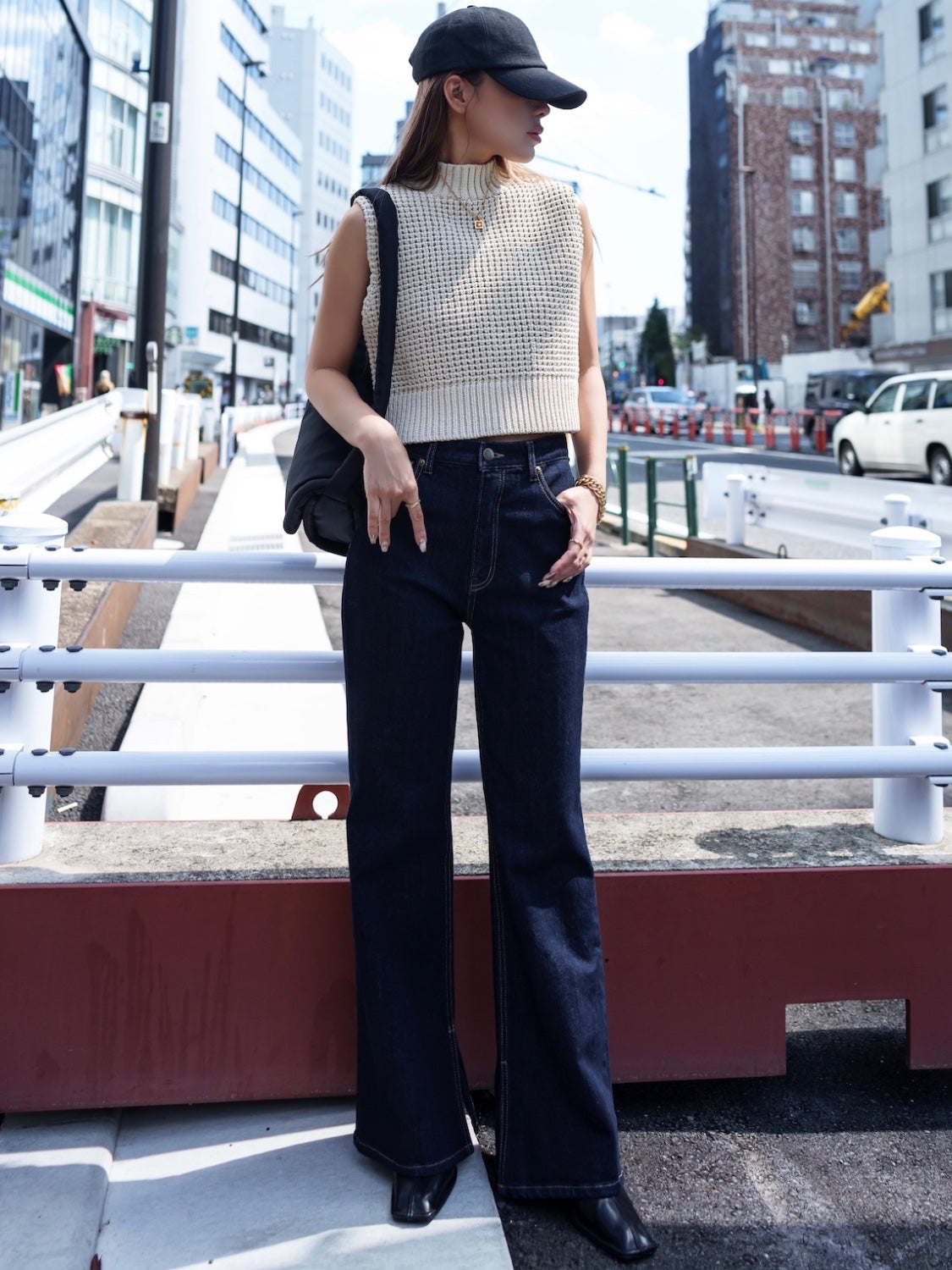 High neck waffle knit vest