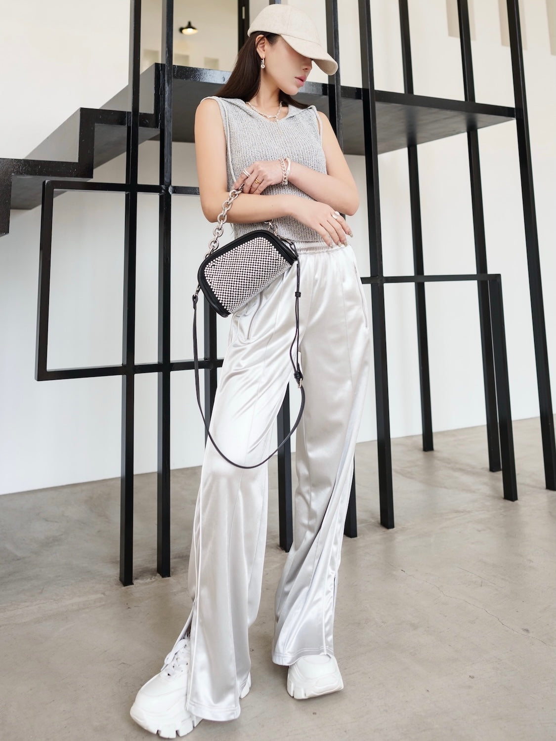 MINI ストーン Chain アシンメトリー バッグ