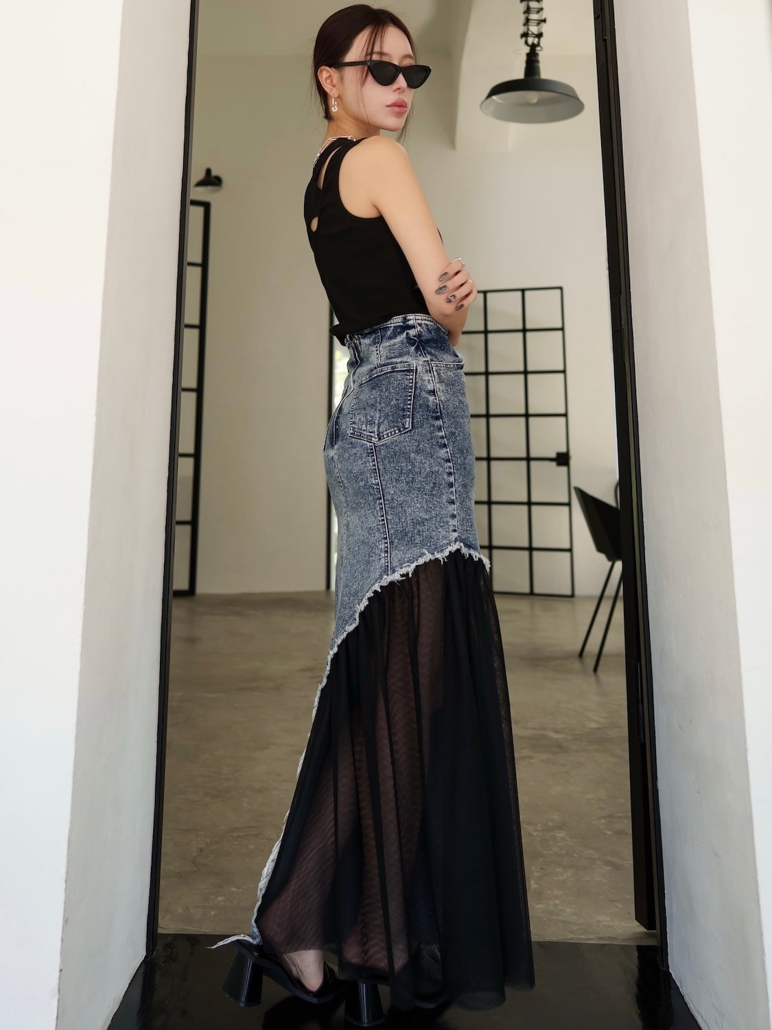 チュール ドッキング DENIM スカート