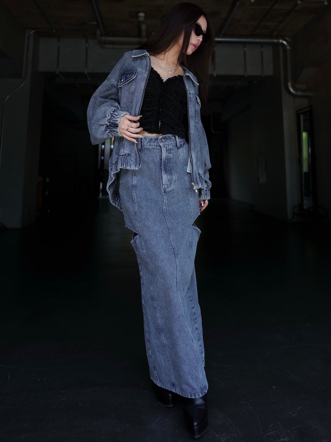 Washed ギャザー DENIM ジャケット