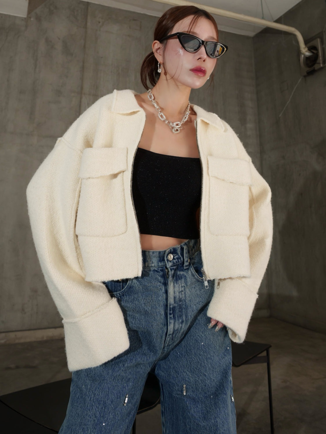 メルトンライク KNIT Zip コート