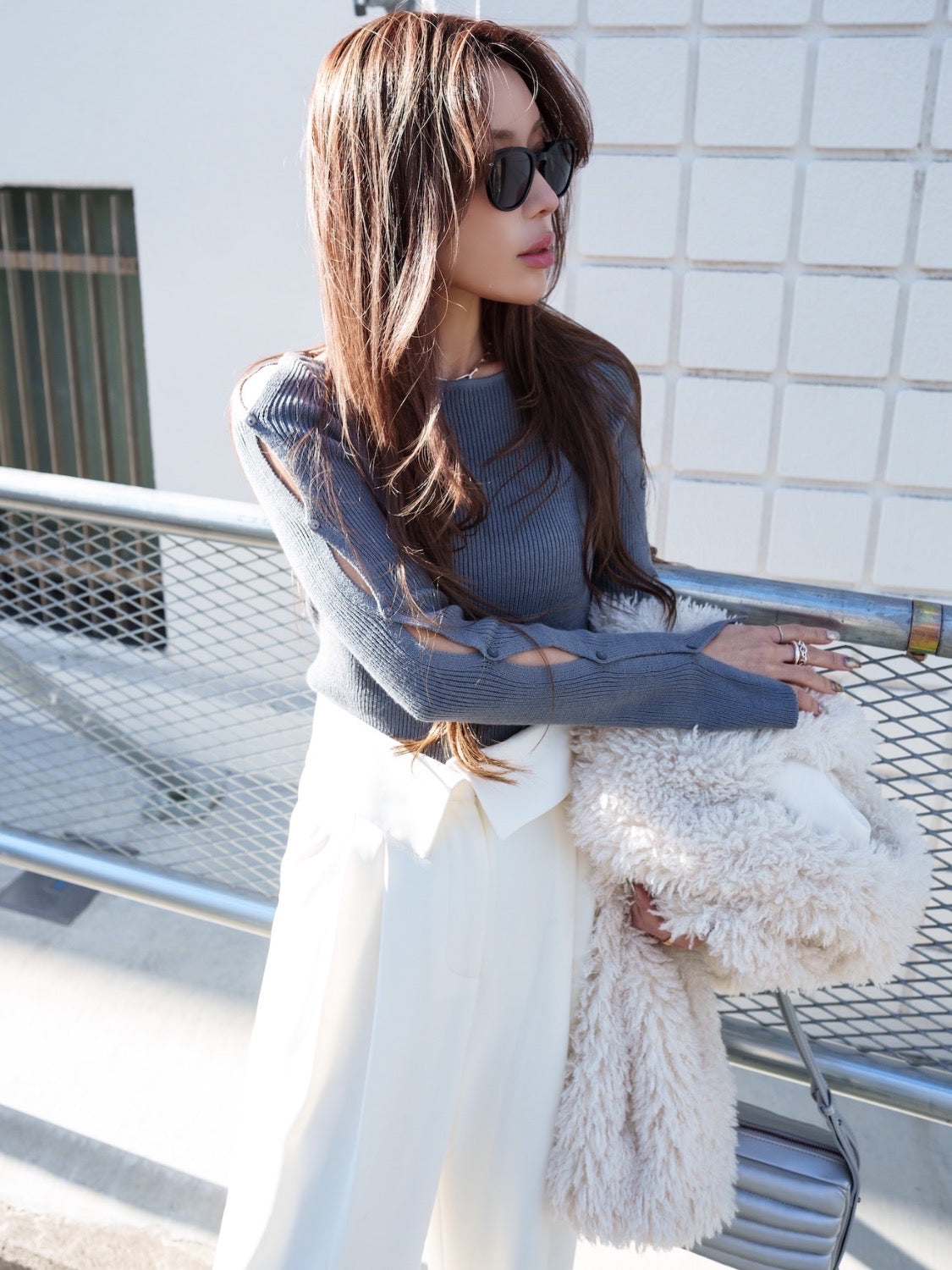 BUTTON-SLEEVE ニット トップス