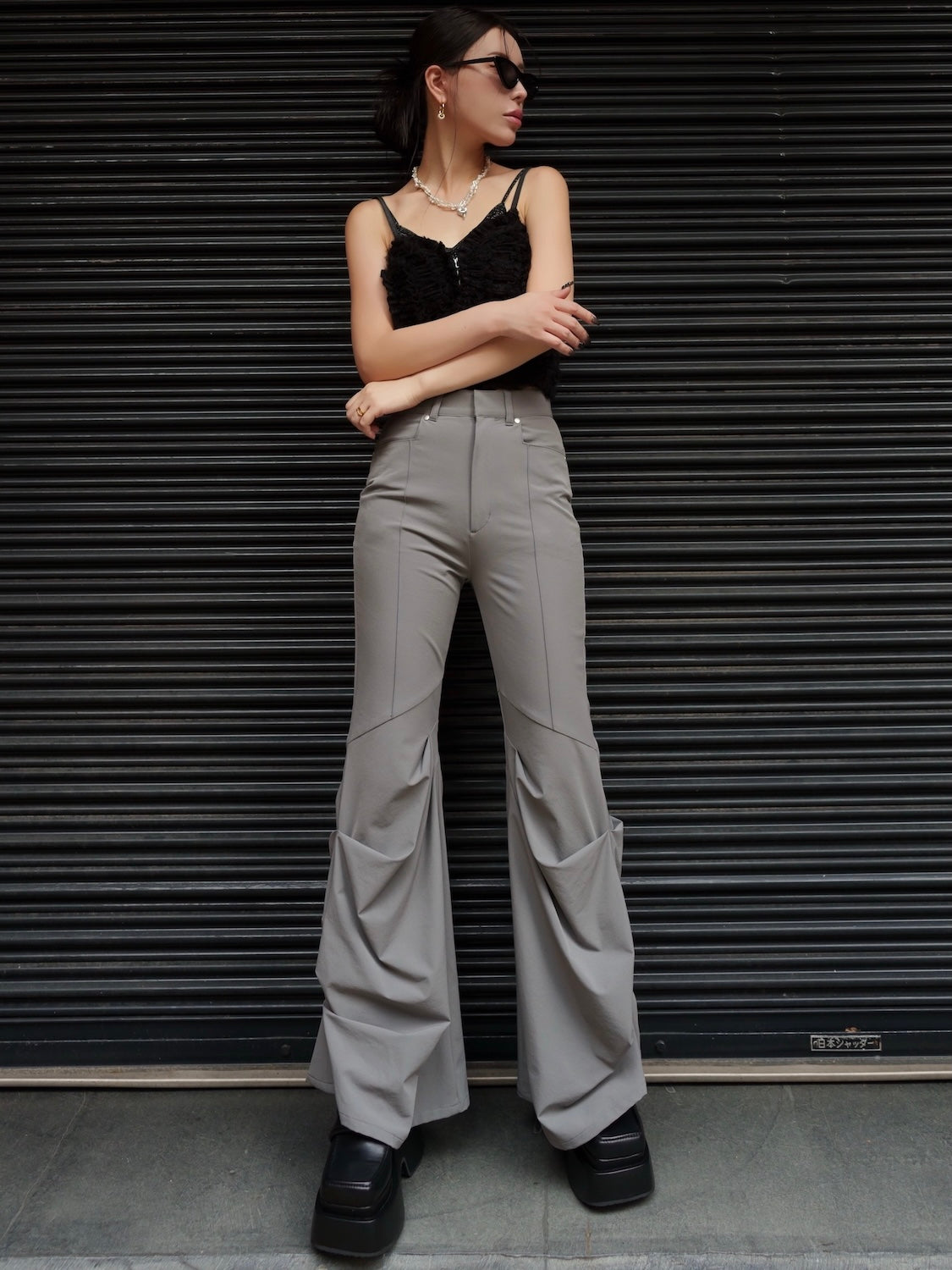 Stretch ドレープフレア パンツ