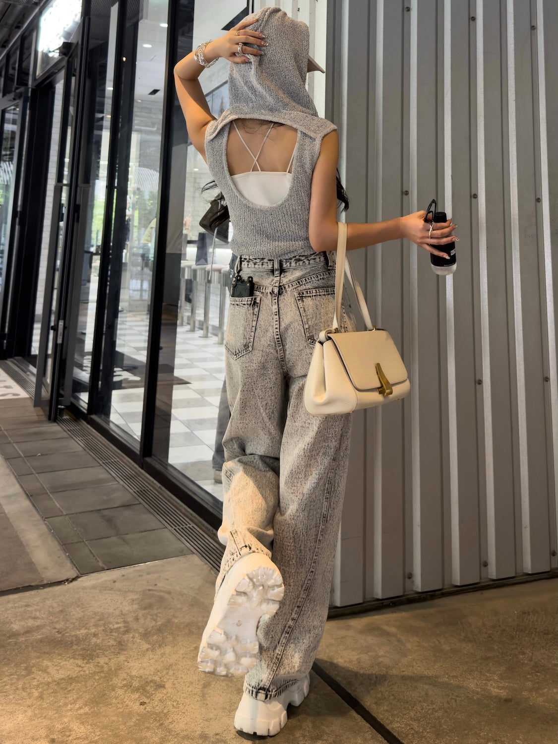 バックオープン スラブKNIT フーディー