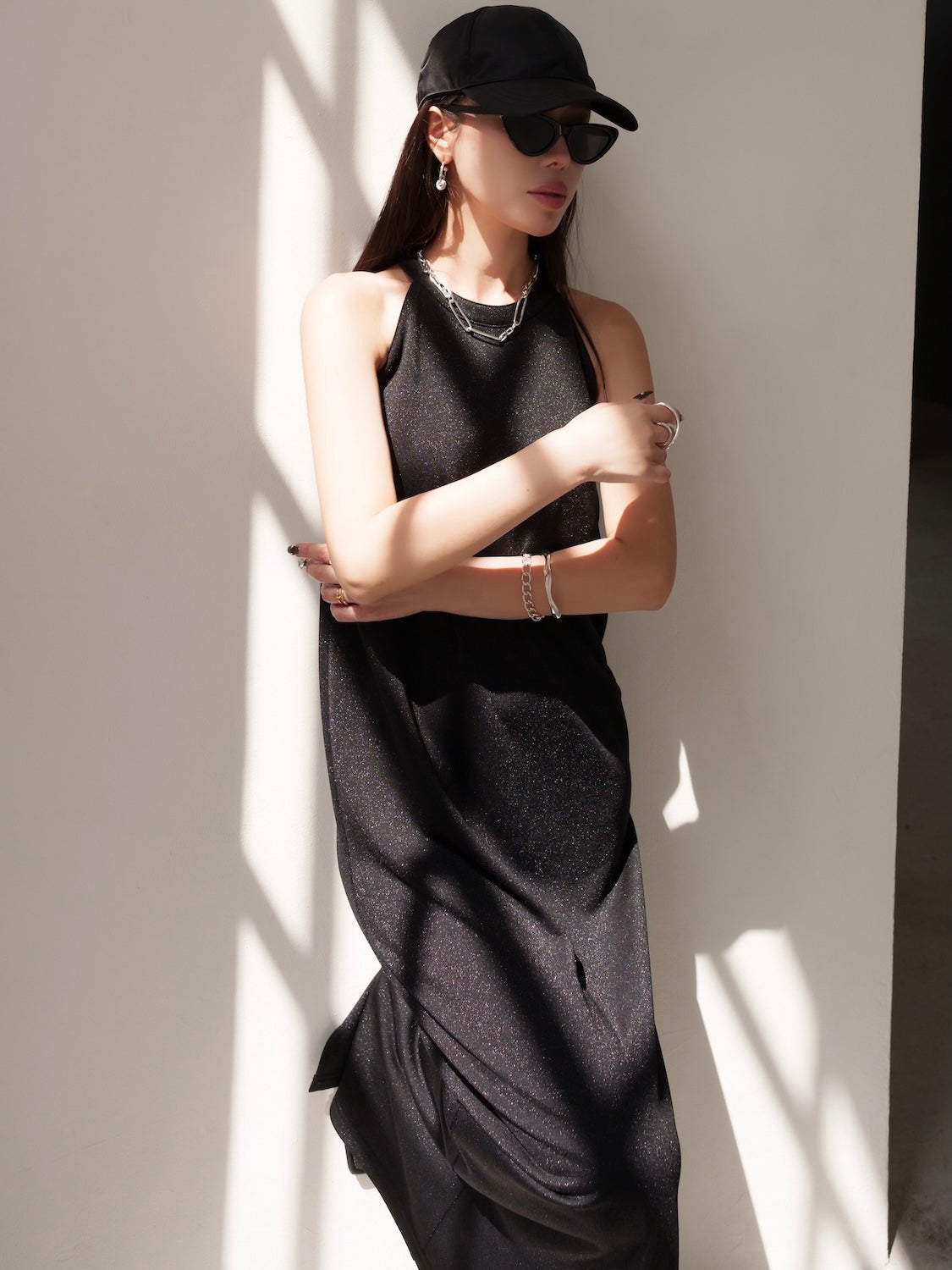 Basic ラメ カットソー ワンピース