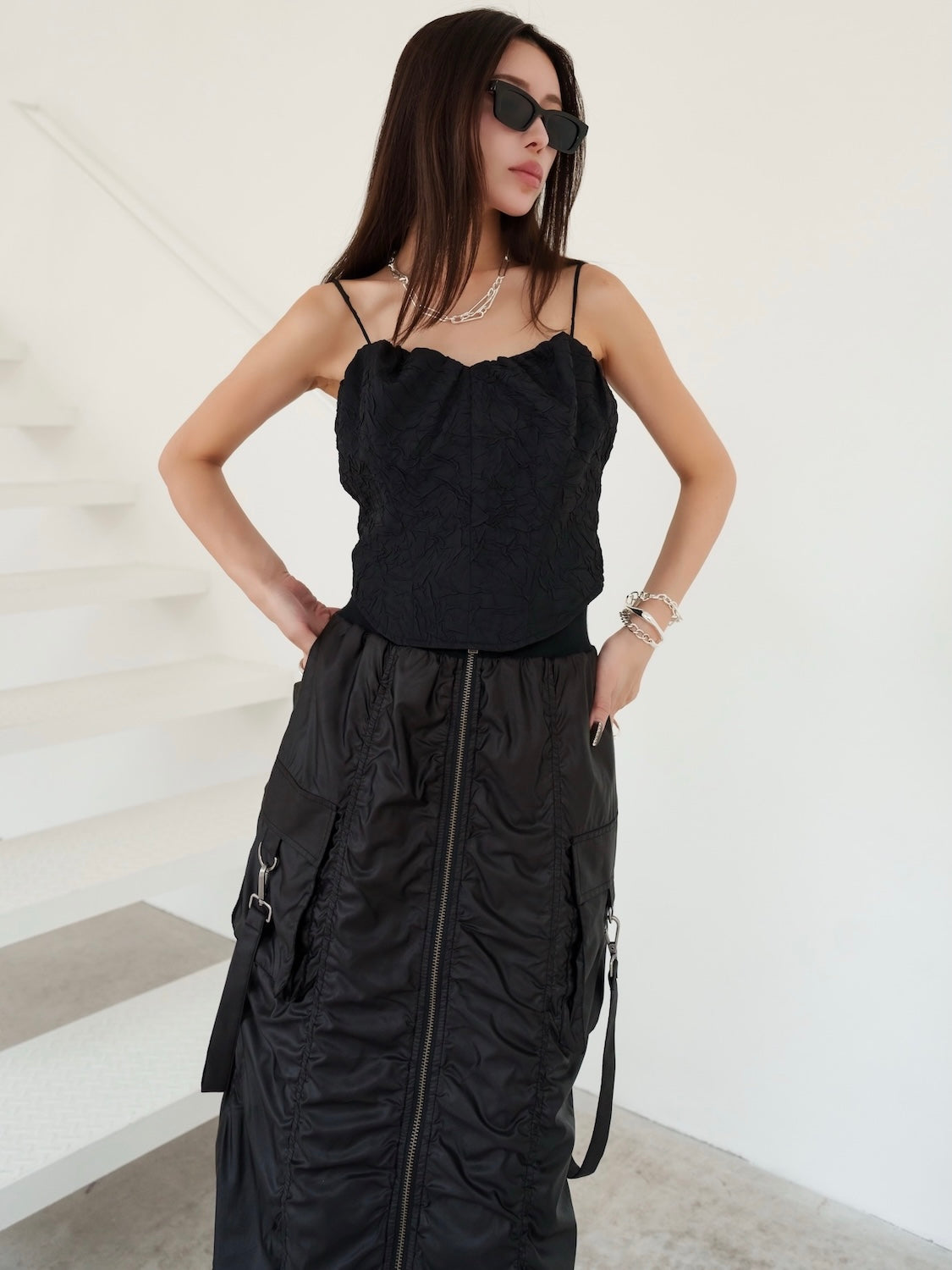 クリンクル Balloon スリーブ Tops