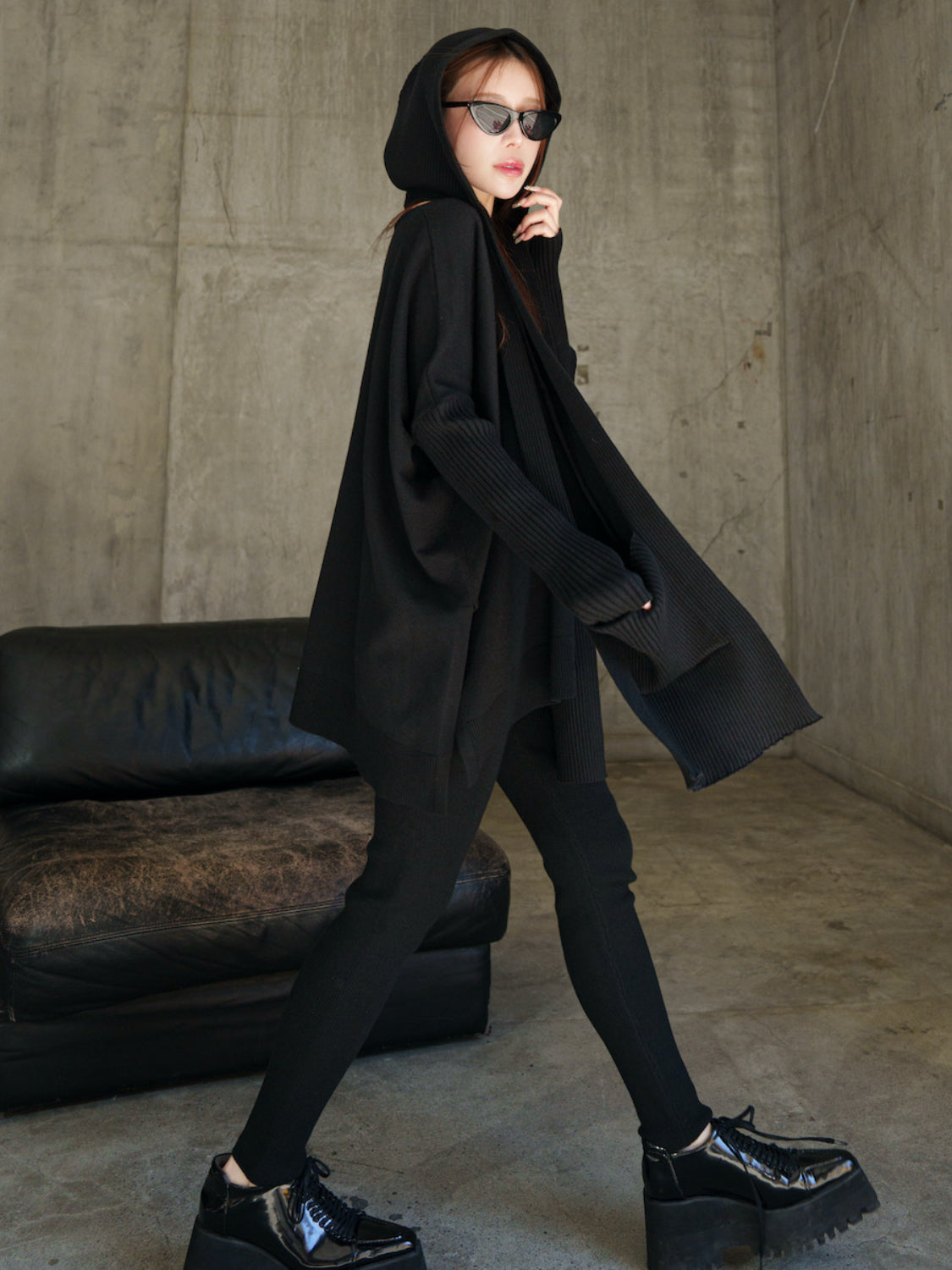 3ピース フーディー ポンチョ KNIT セットアップ