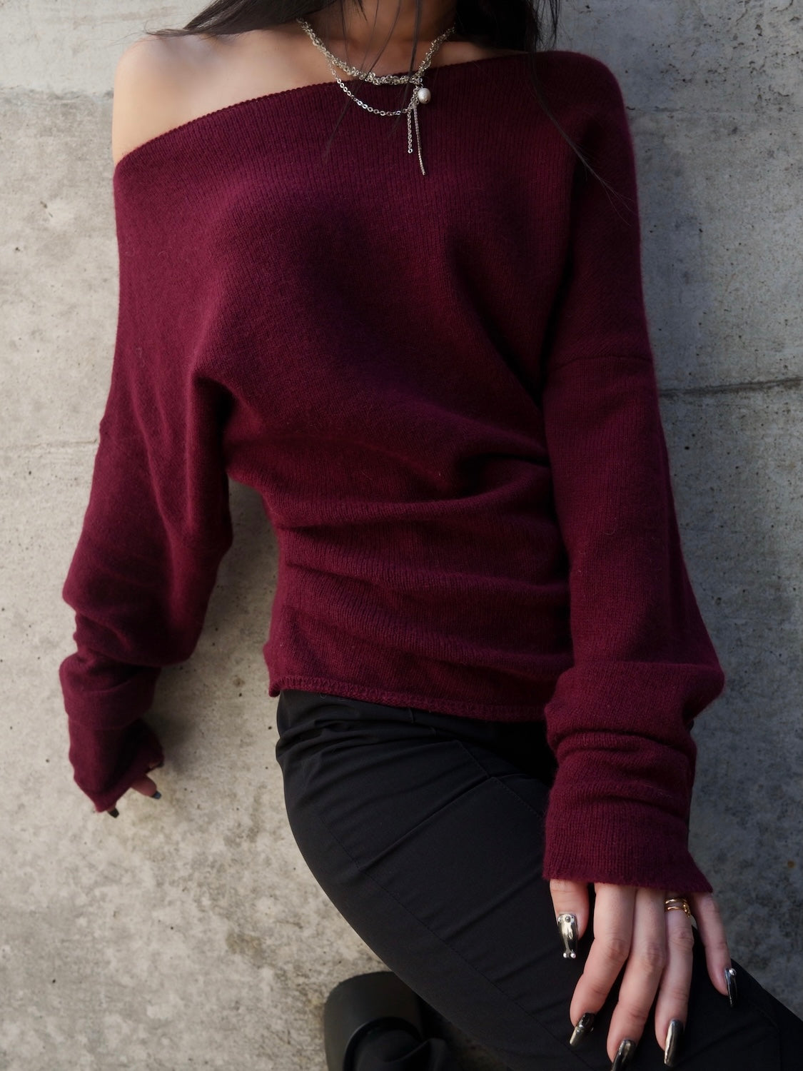 アシンメトリー ラクーン KNIT トップス