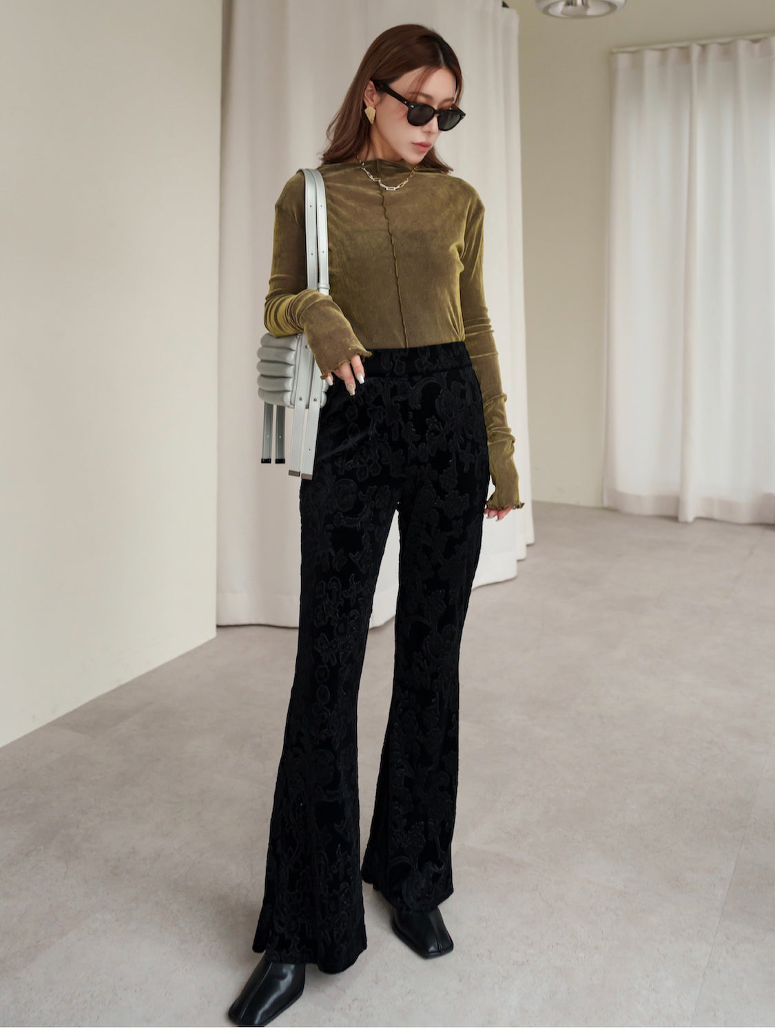 Botanical velour flare pants