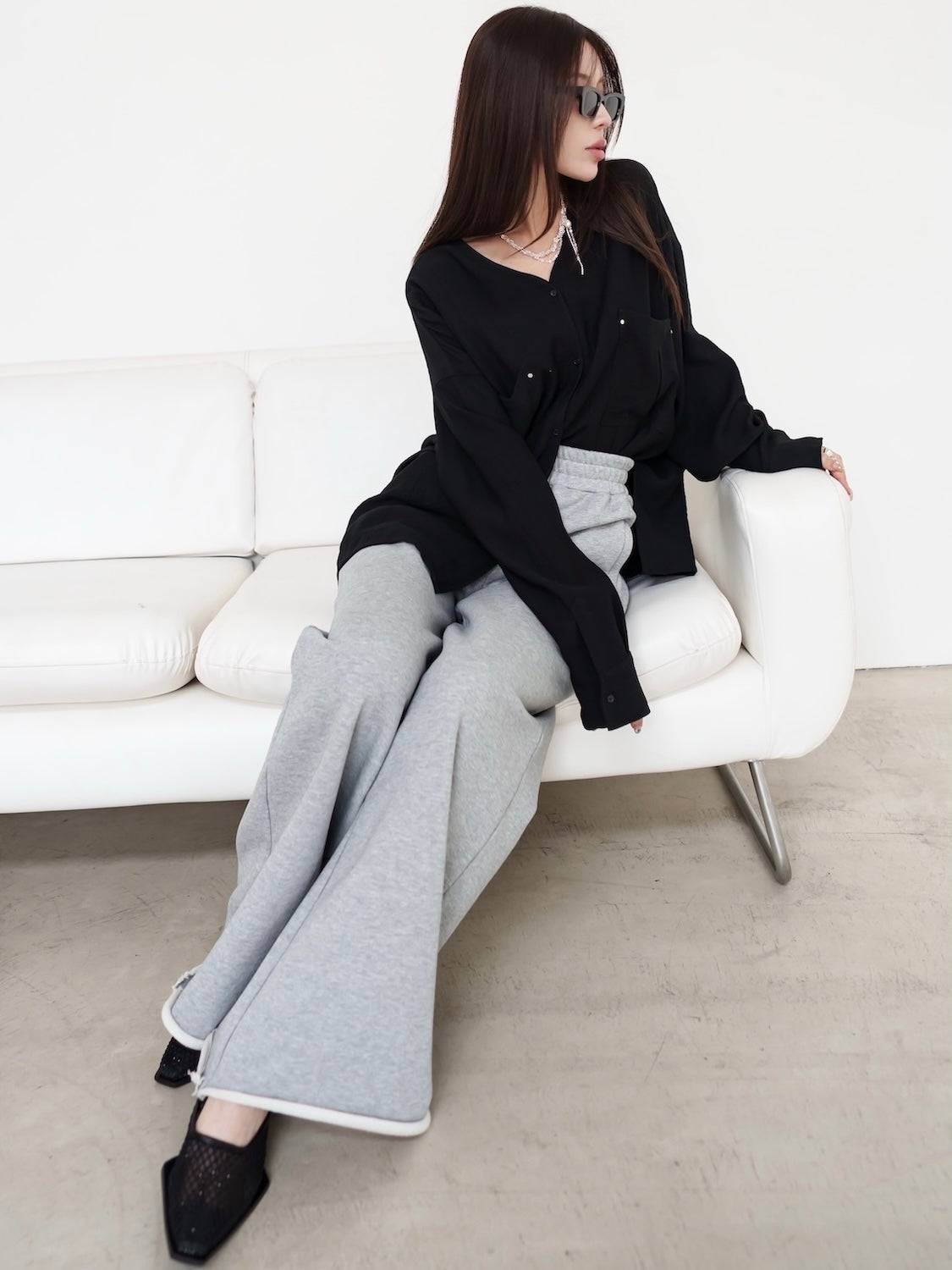 クリンプ Vネック ラージポケット ブラウス