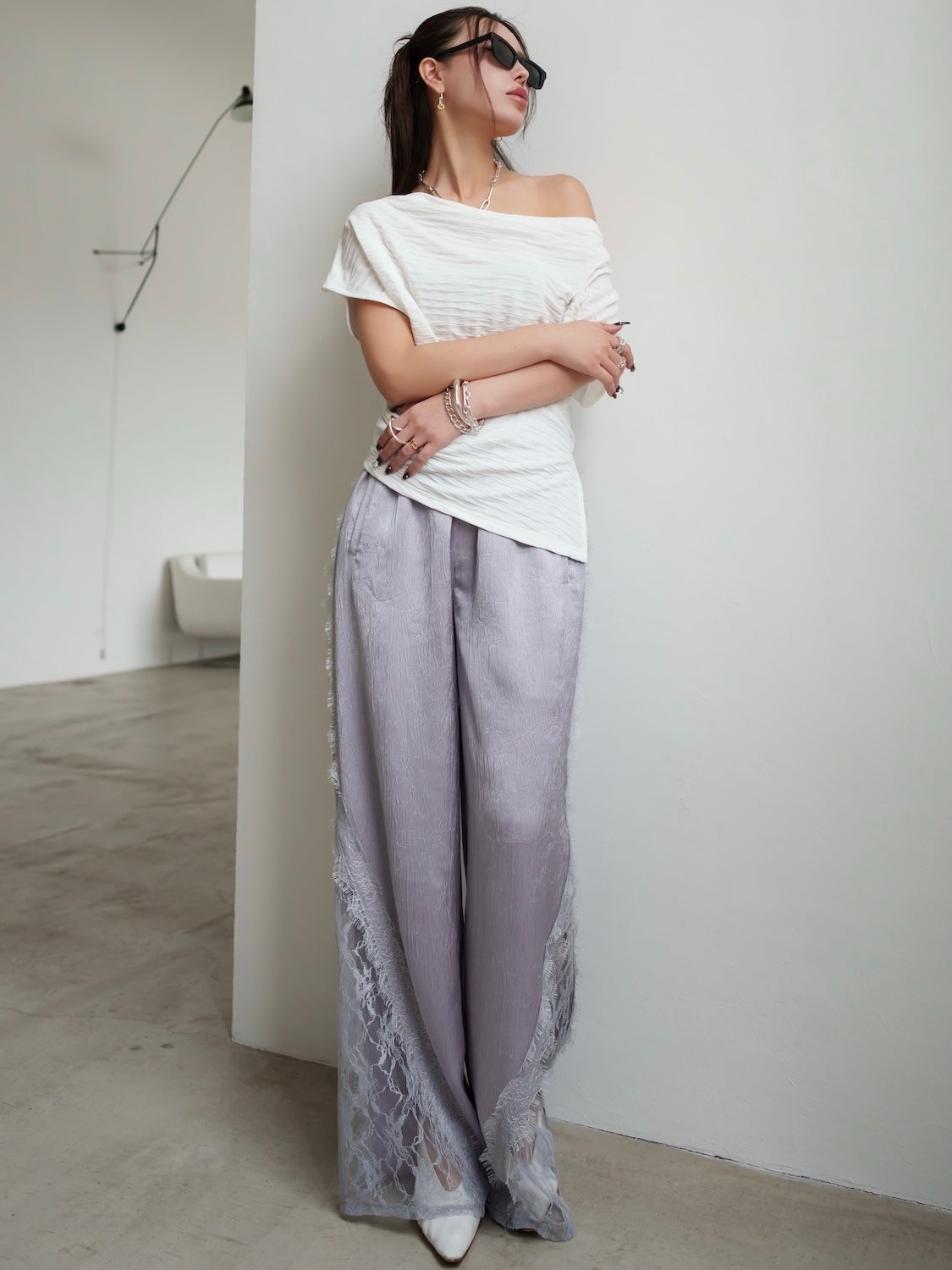 Switch レース サテン ワイドパンツ