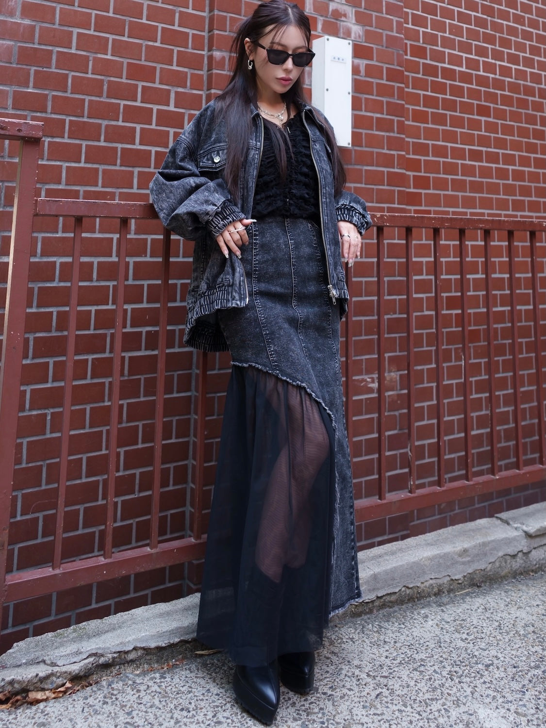 Washed ギャザー DENIM ジャケット
