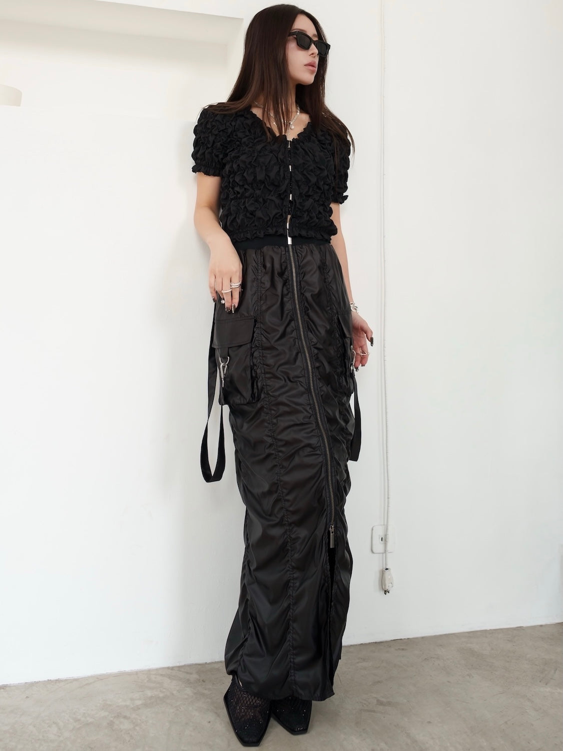 Tafta ruched cargo skirt