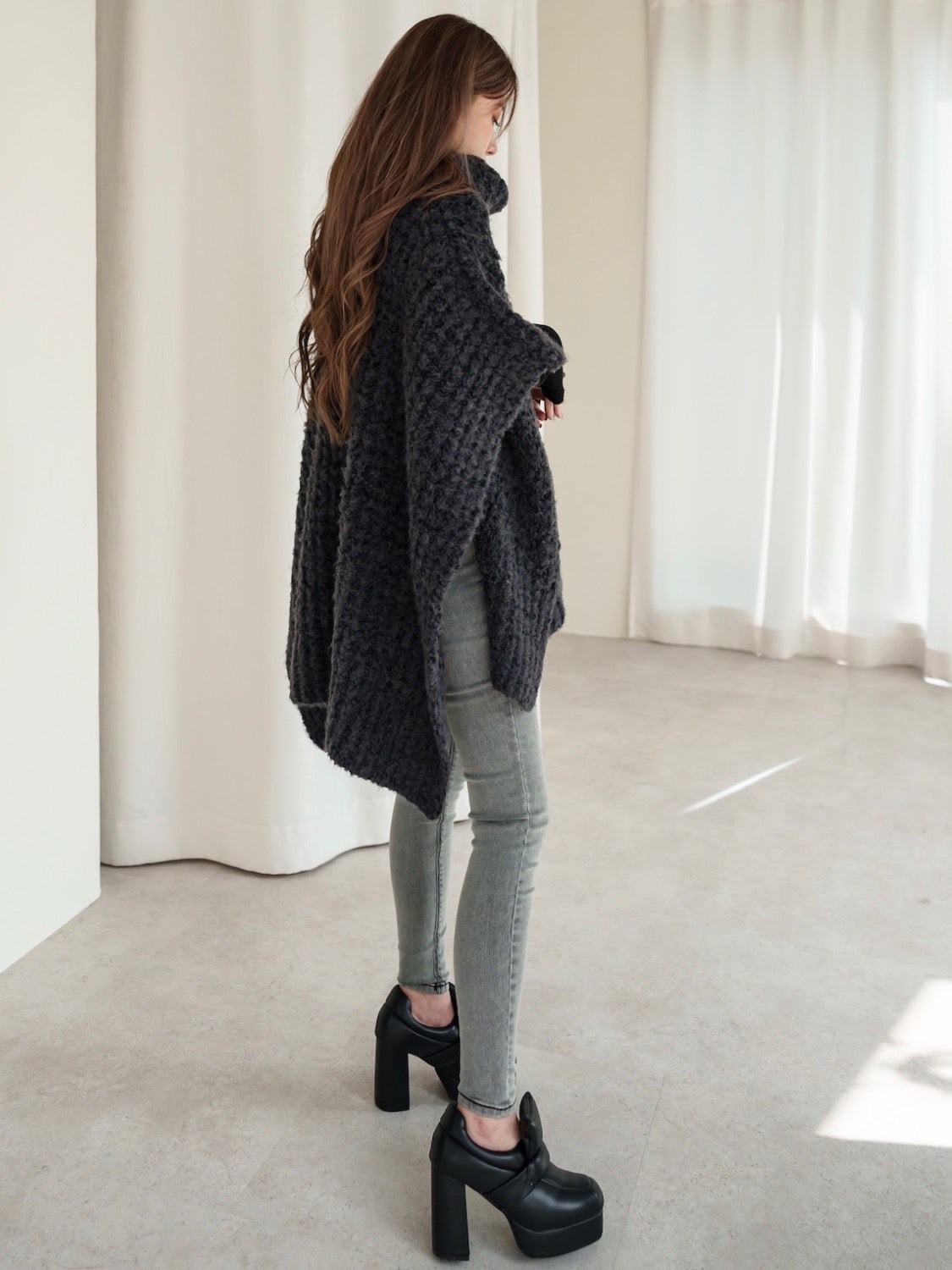 Waffle ニット 2WAY ポンチョ