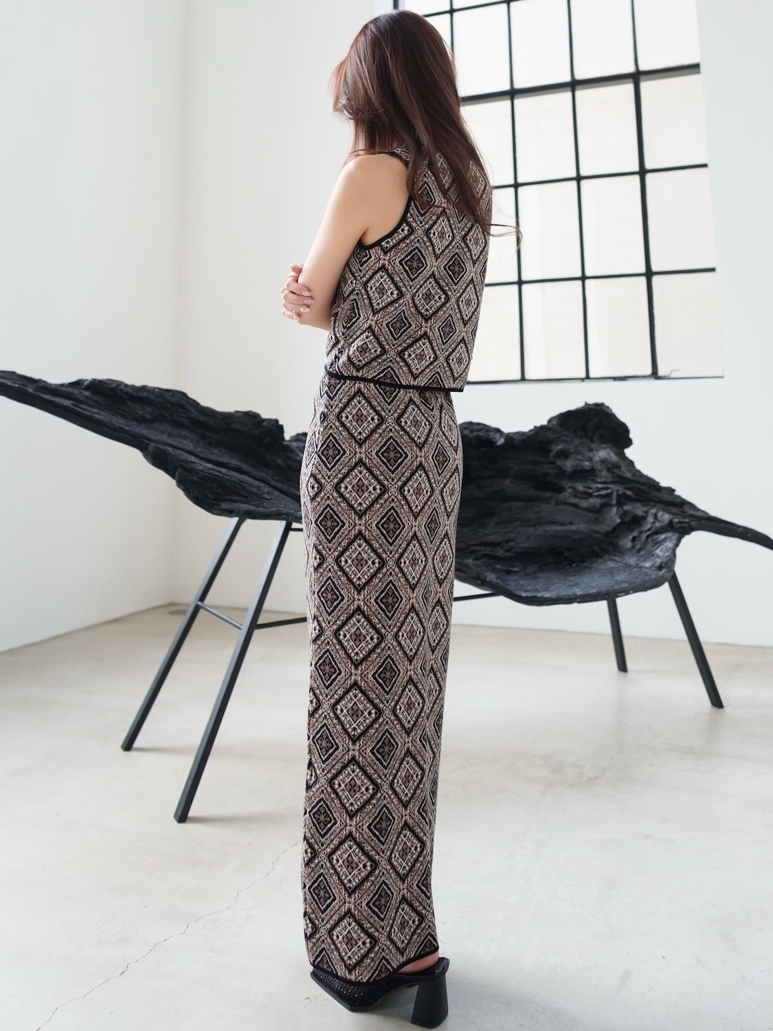 Tile jacquard knit set up