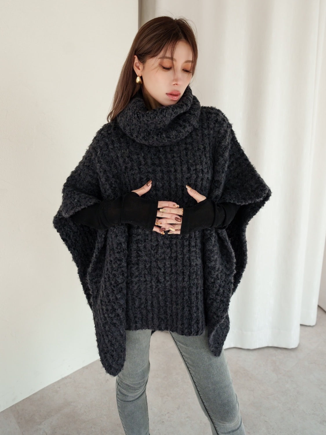 Waffle ニット 2WAY ポンチョ