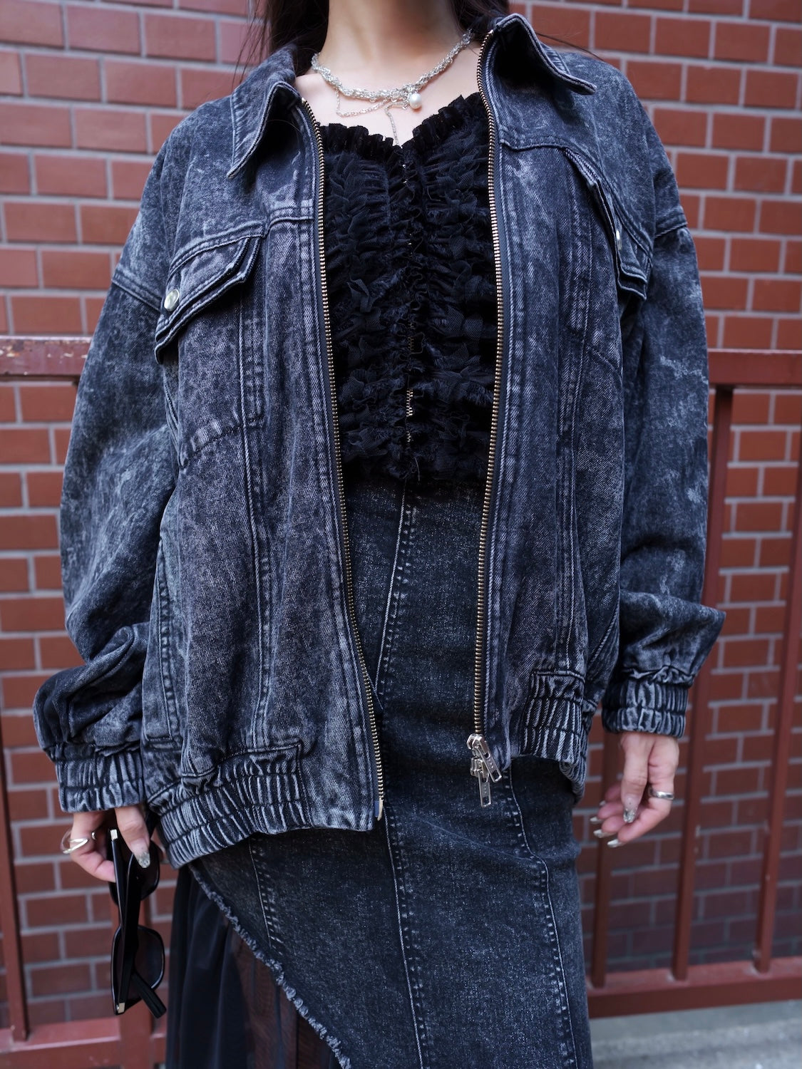 Washed ギャザー DENIM ジャケット