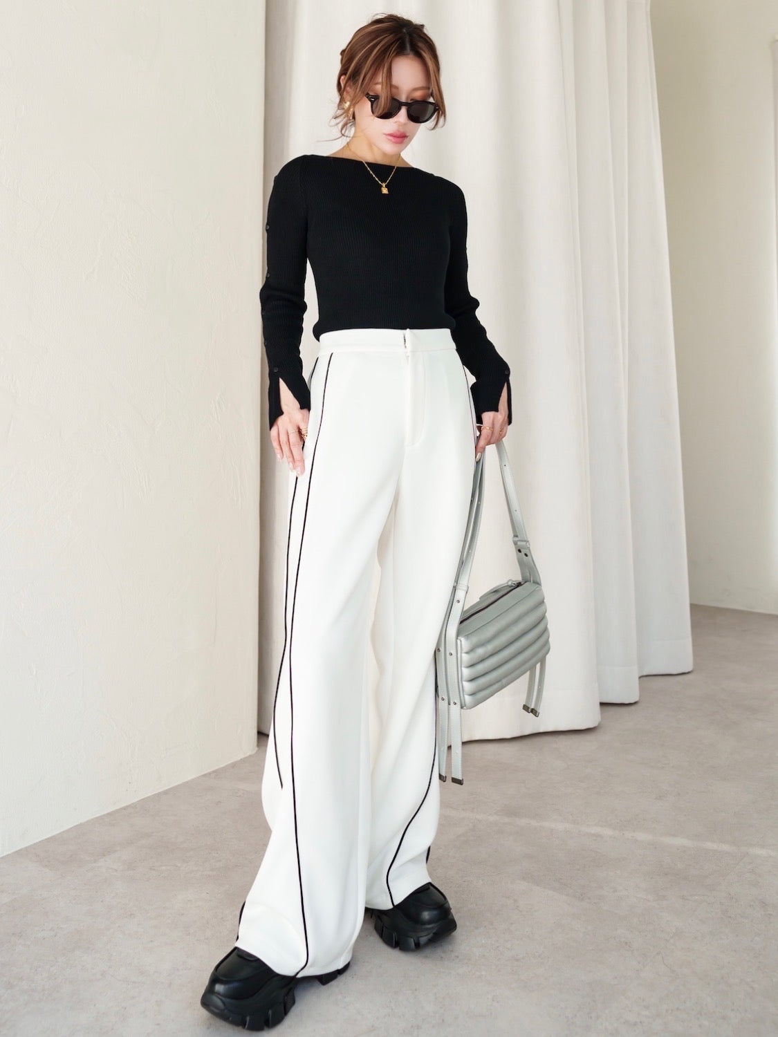 BUTTON-SLEEVE ニット トップス