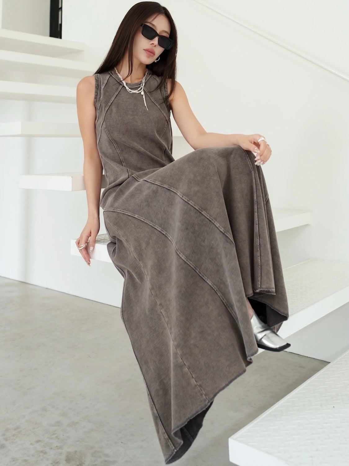 ピグメント Rib フレア ワンピース