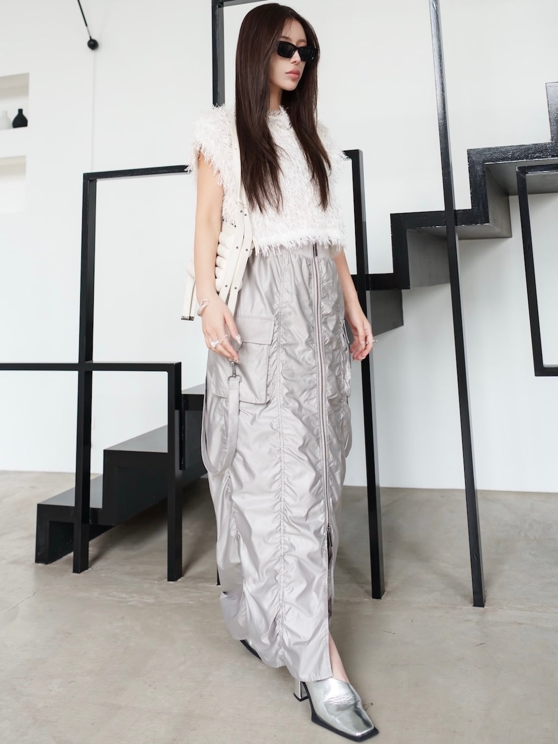 Tafta ruched cargo skirt