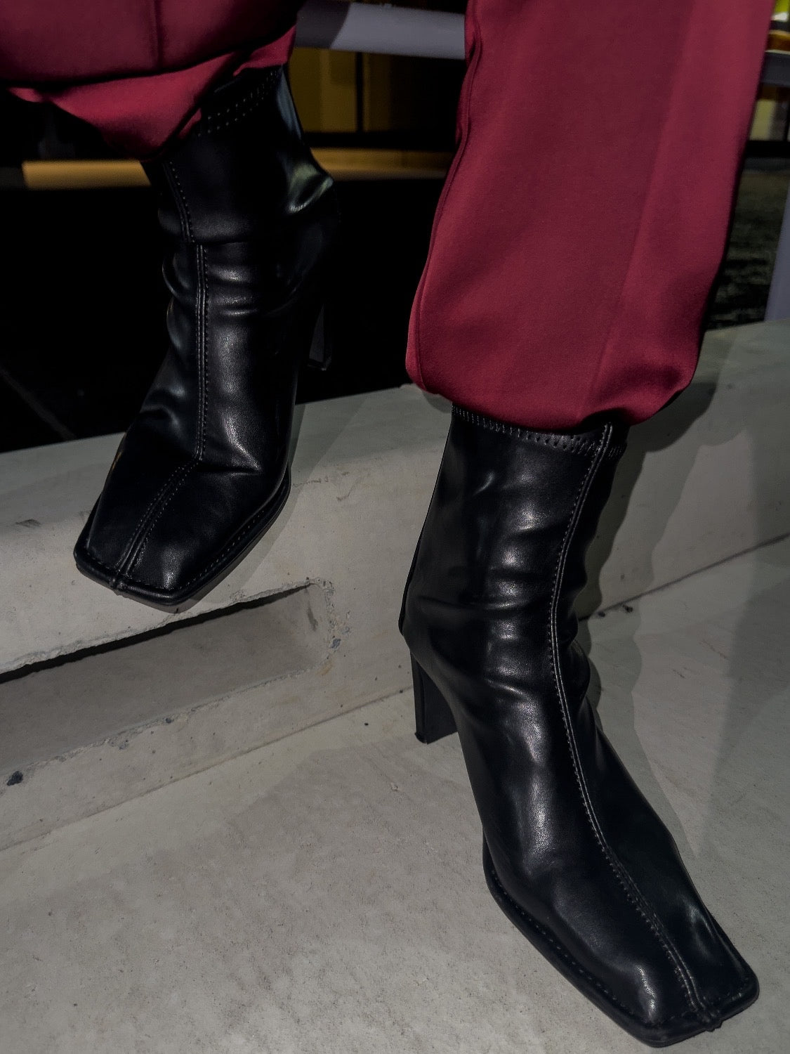 Eco-leather スクエア ショートブーツ