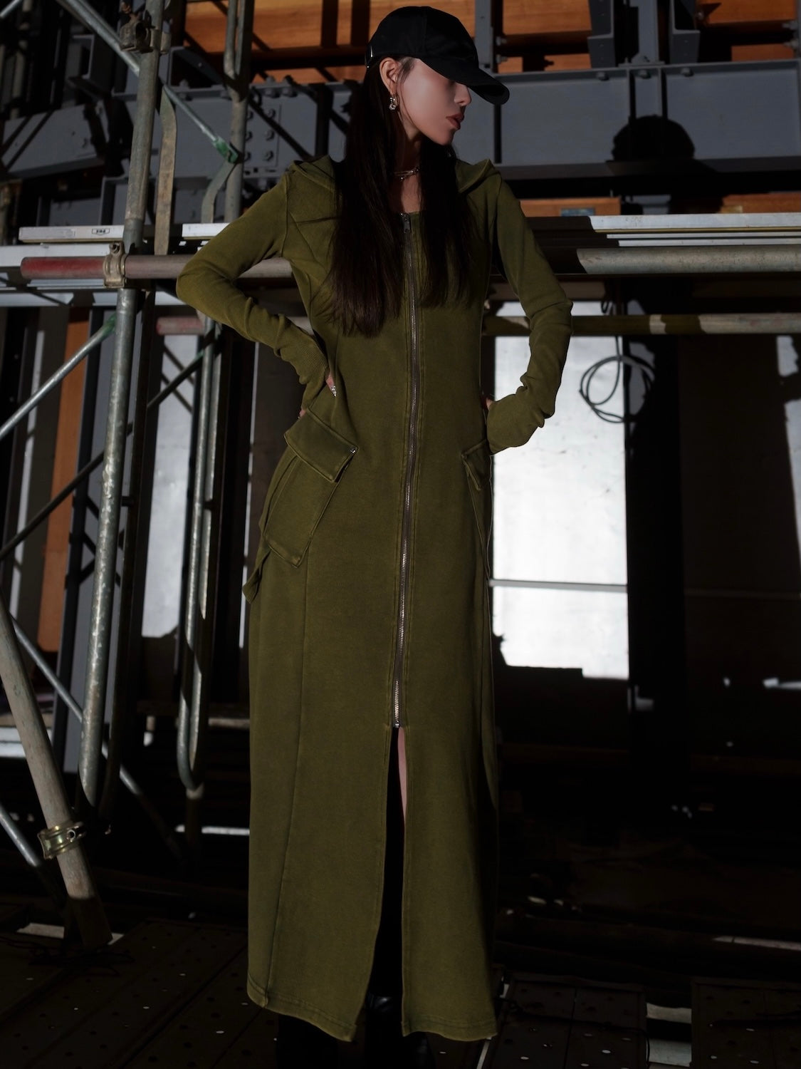 ピグメント Rib フーディー Zipワンピース