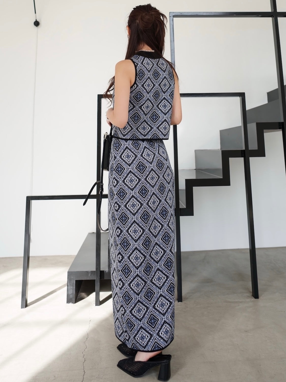 Tile jacquard knit set up