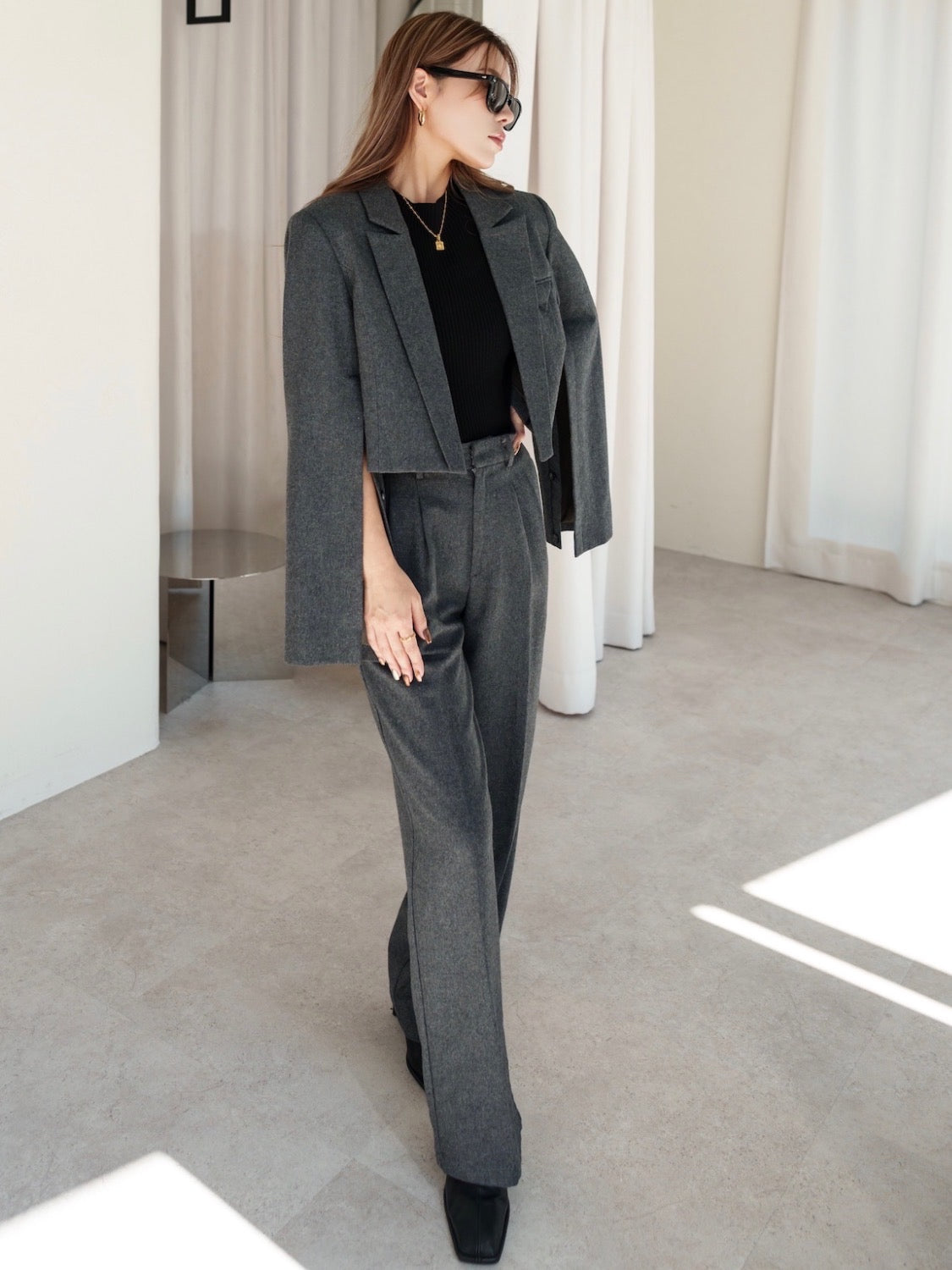 Wool twill short jacket