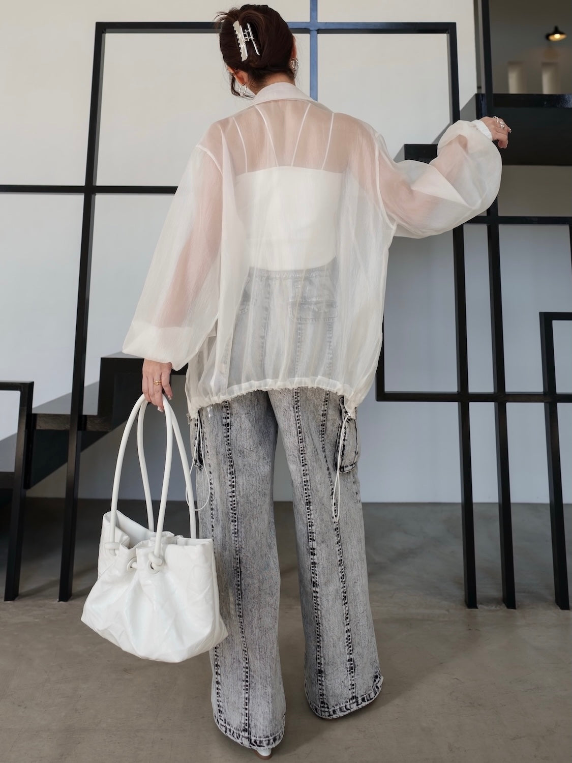 Metallic print chemical cargo denim