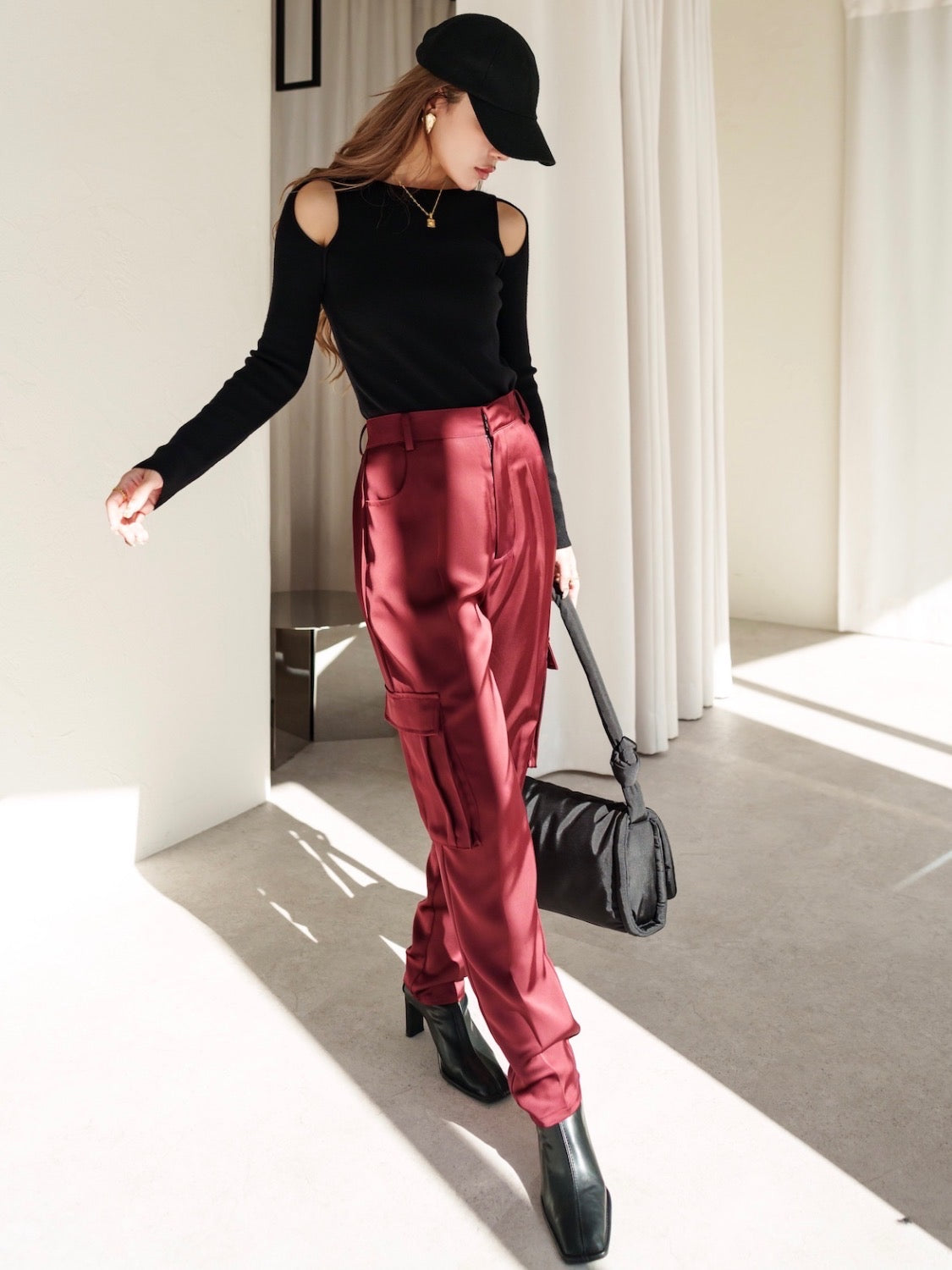 Satin Tapered Cargo Pants