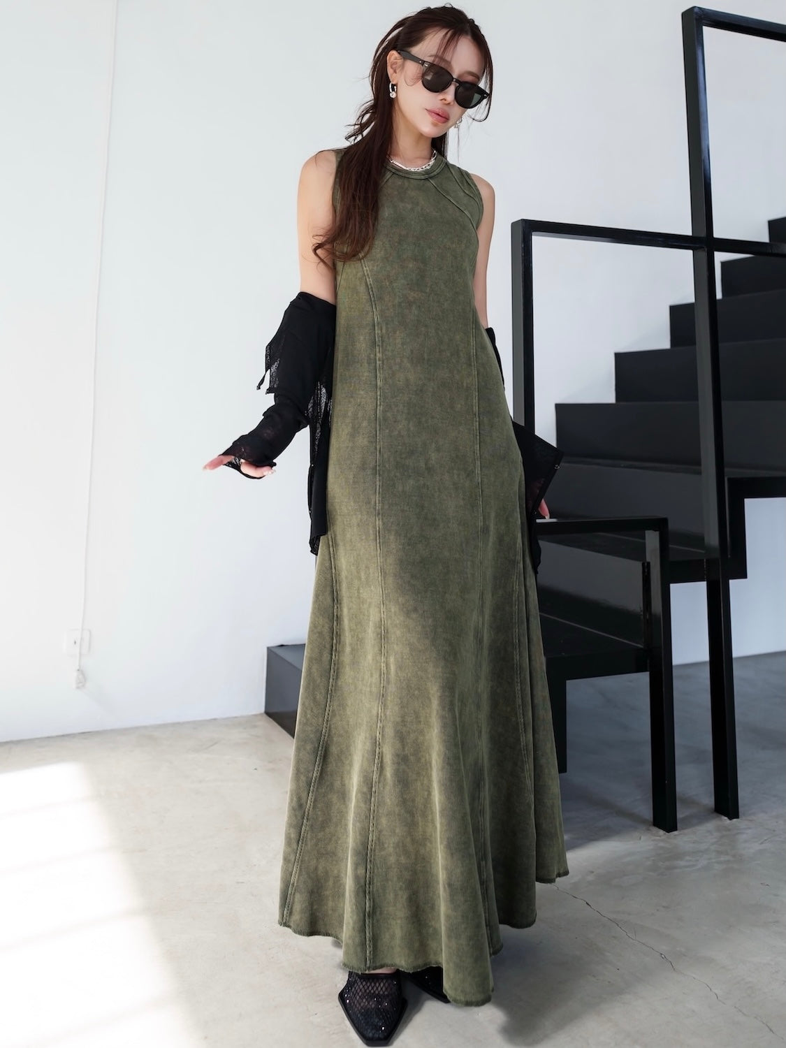 ピグメント Rib フレア ワンピース