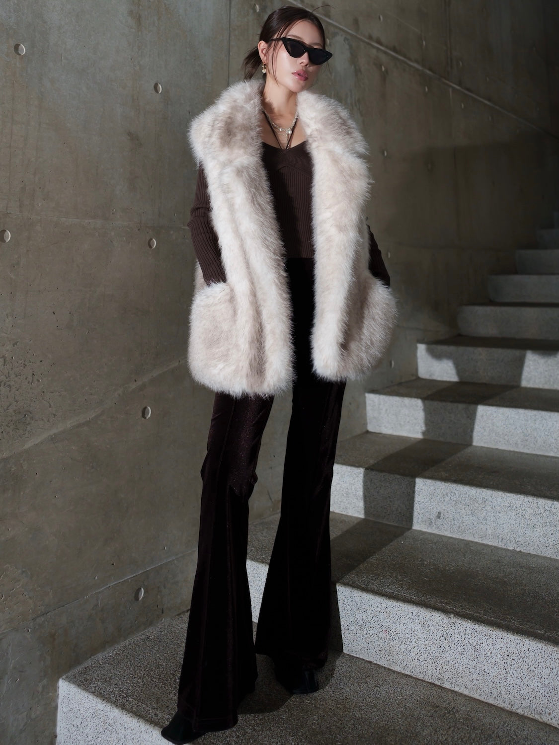 Suede ボンディング Fur ベスト