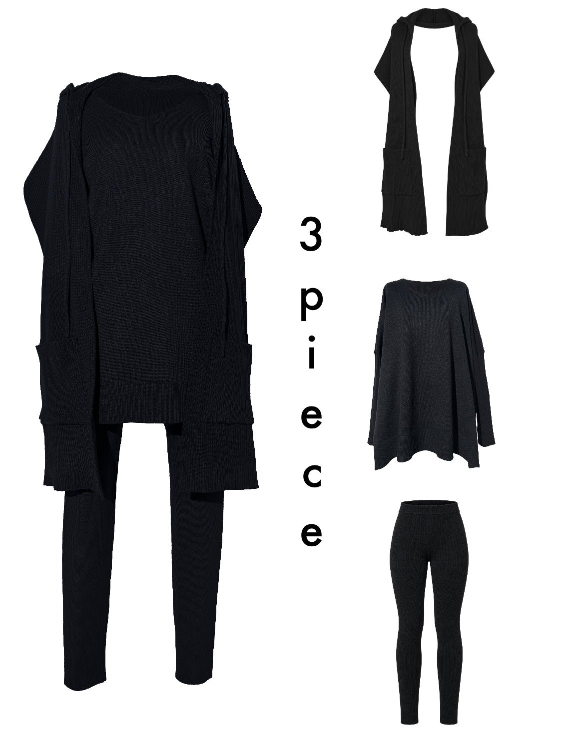 3ピース フーディー ポンチョ KNIT セットアップ