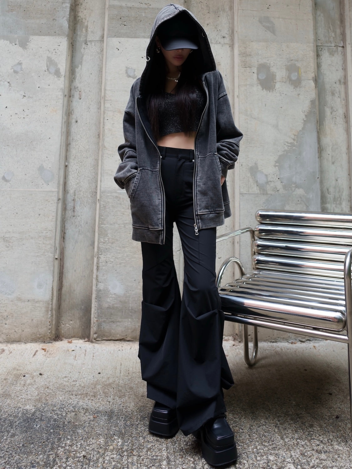 Stretch ドレープフレア パンツ