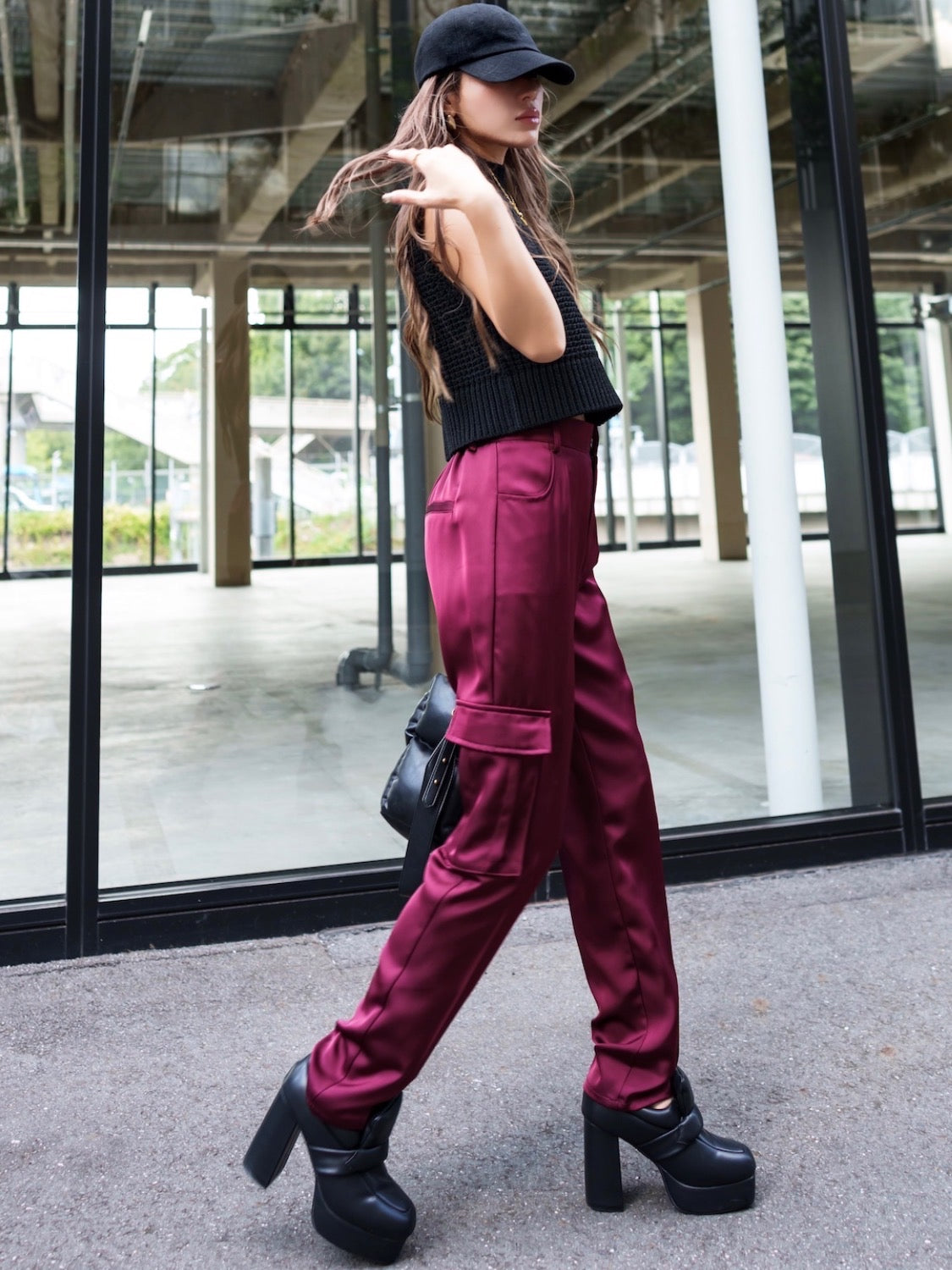 Satin Tapered Cargo Pants